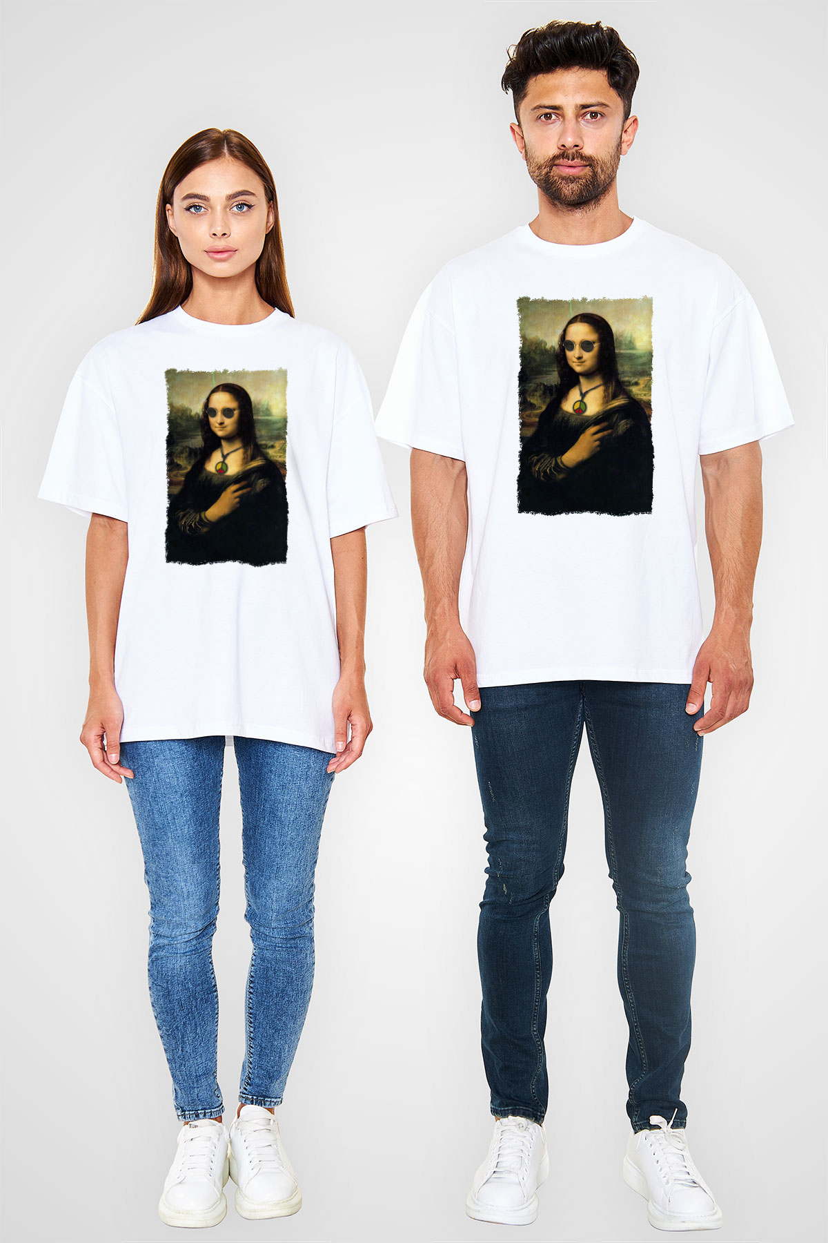 Mona Lisa Beyaz Oversize Tişört Oversize T-shirt - TişörtFabrikası