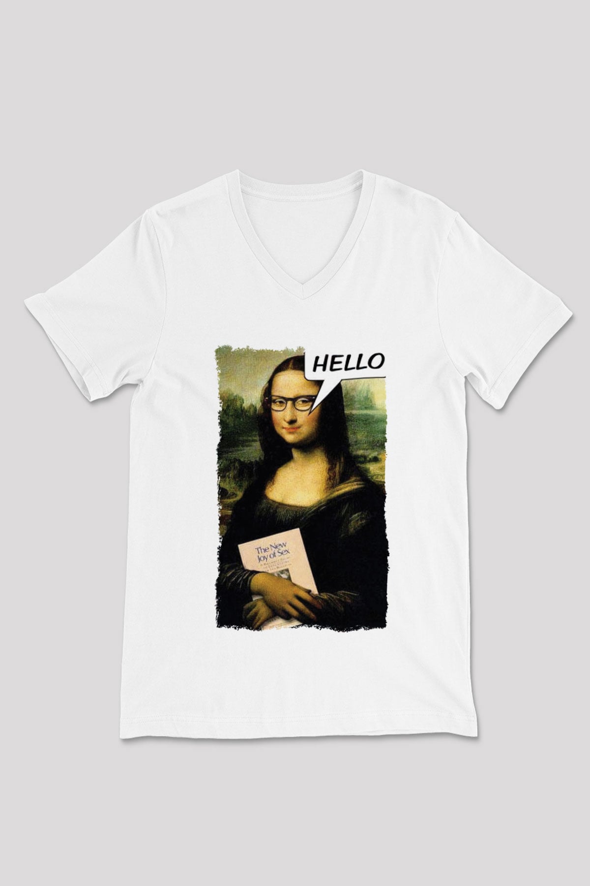 Mona Lisa Beyaz Unisex V Yaka Tişört