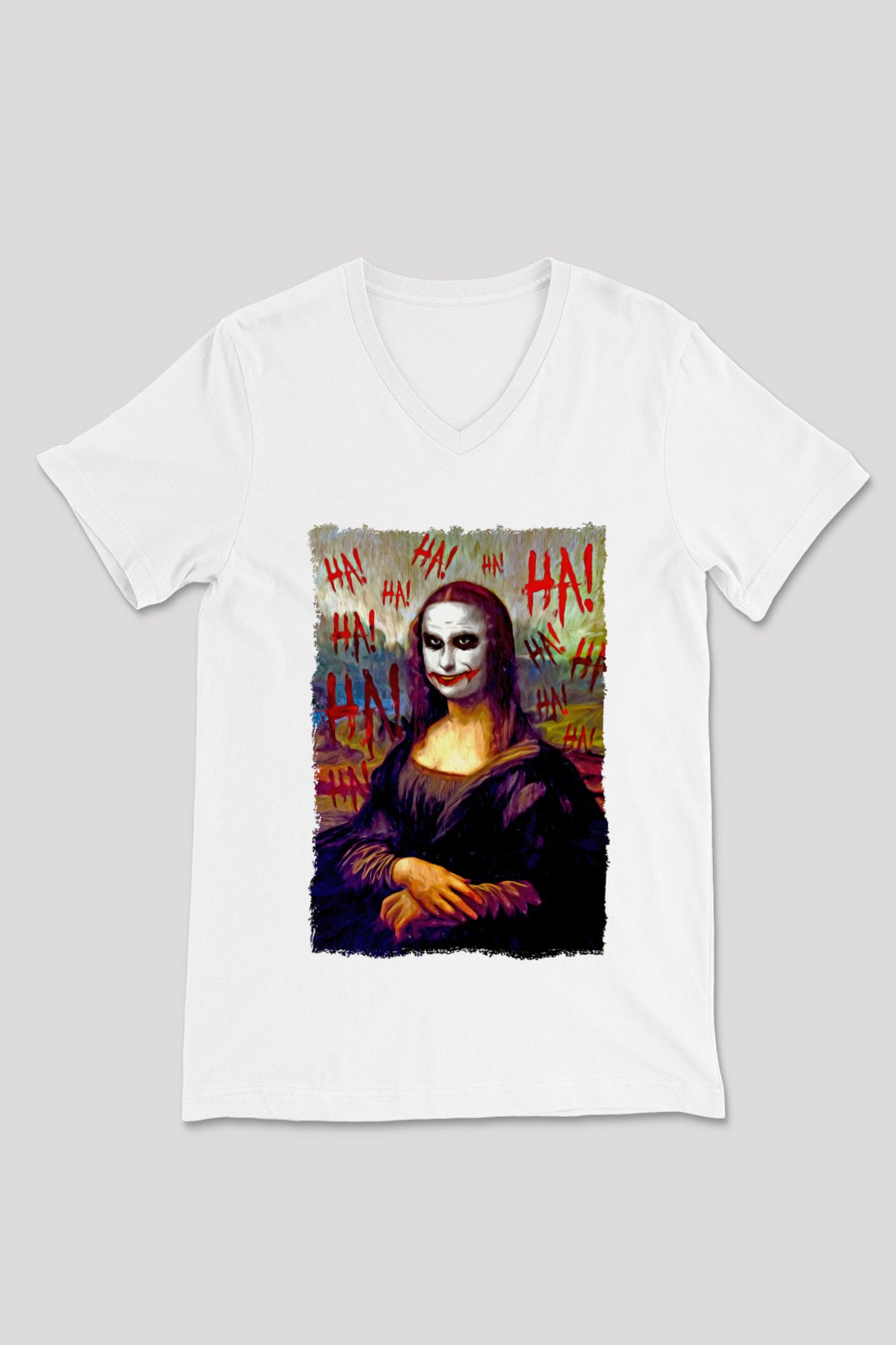 Mona Lisa Beyaz Unisex V Yaka Tişört