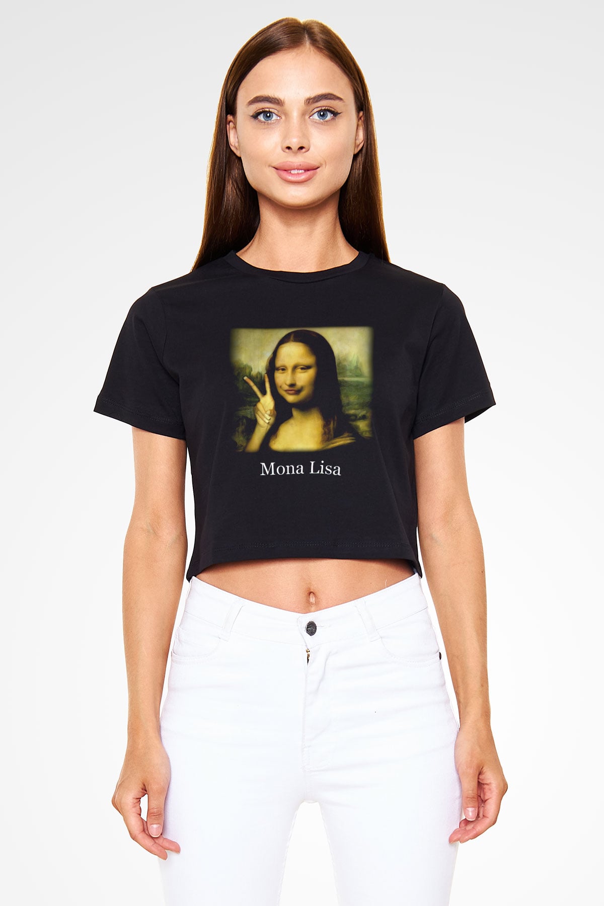 Mona Lisa Siyah Crop Top Tişört