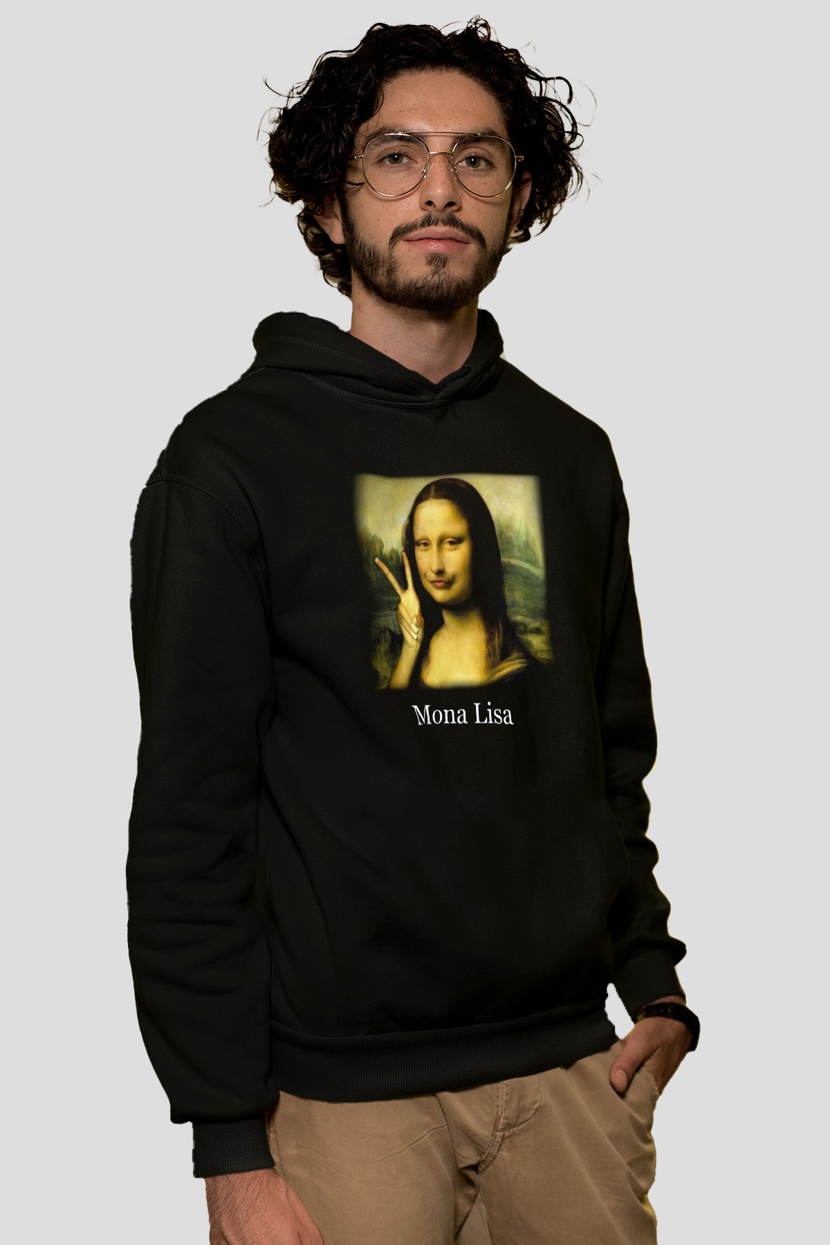 Mona Lisa Siyah Unisex Hoodie
