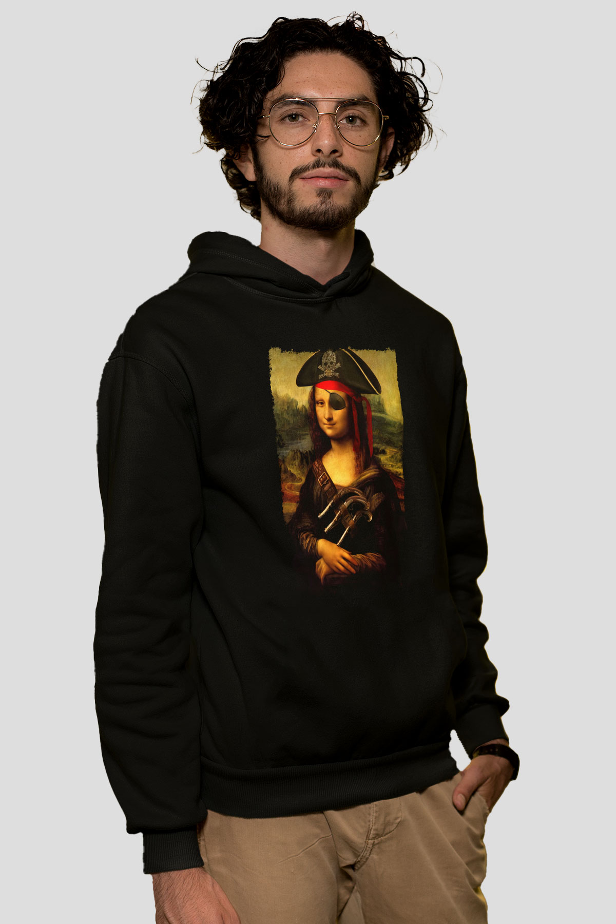 Mona Lisa Siyah Unisex Kapüşonlu Sweatshirt
