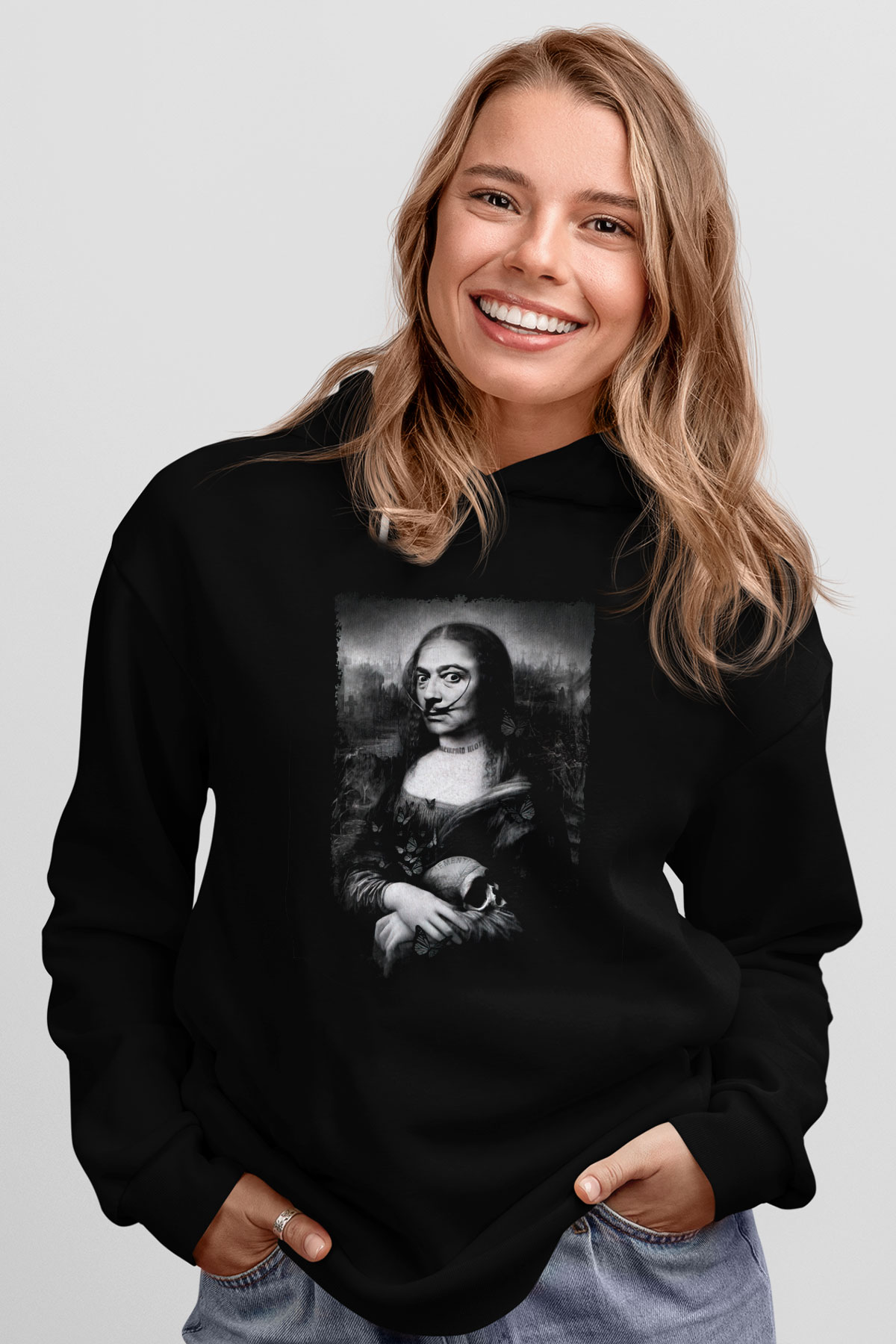 Mona Lisa Siyah Unisex Kapüşonlu Sweatshirt
