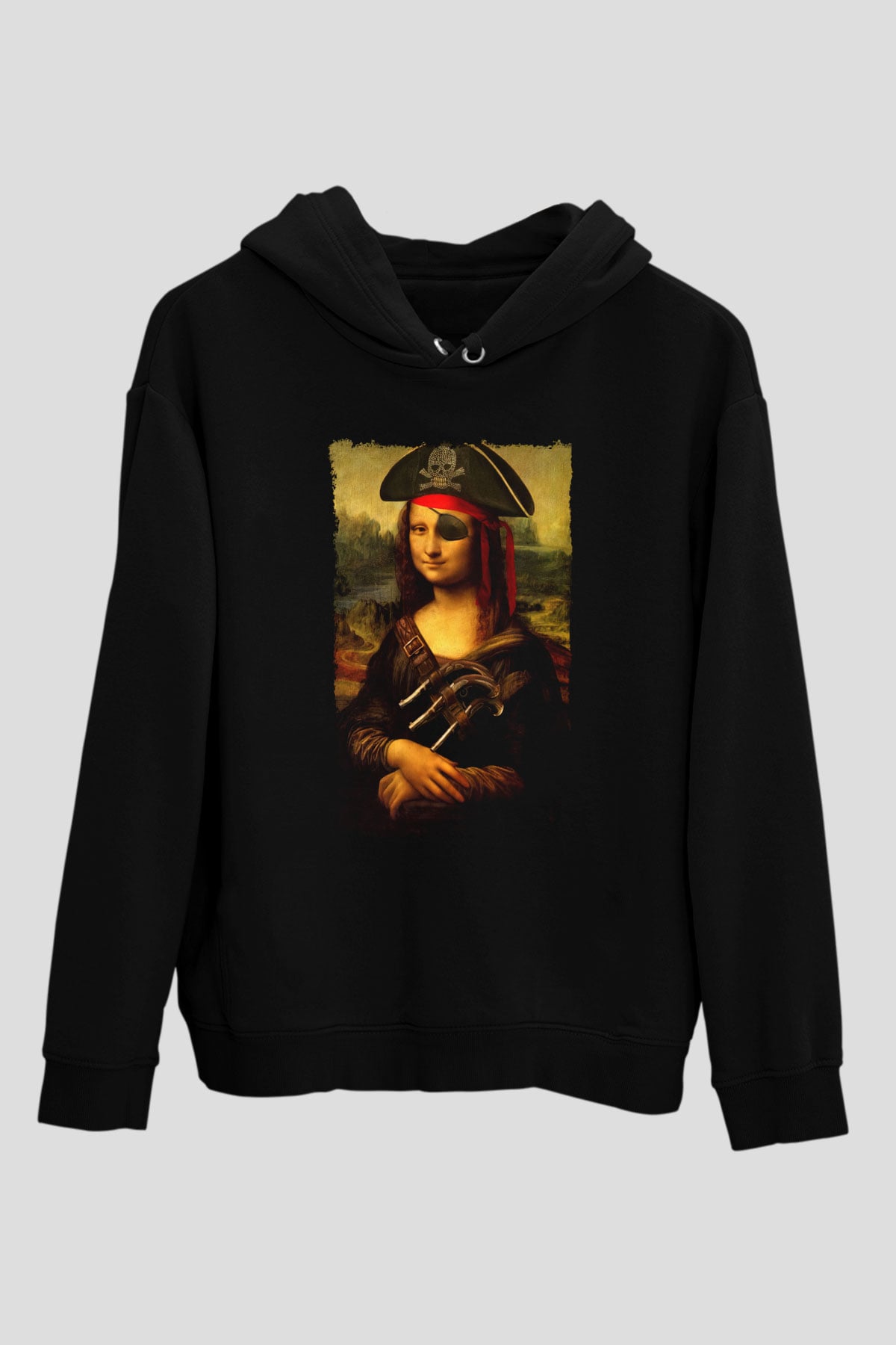 Mona Lisa Siyah Unisex Kapüşonlu Sweatshirt