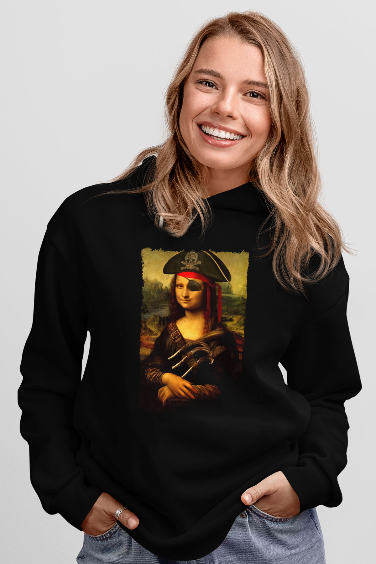 Mona Lisa Siyah Unisex Kapüşonlu Sweatshirt