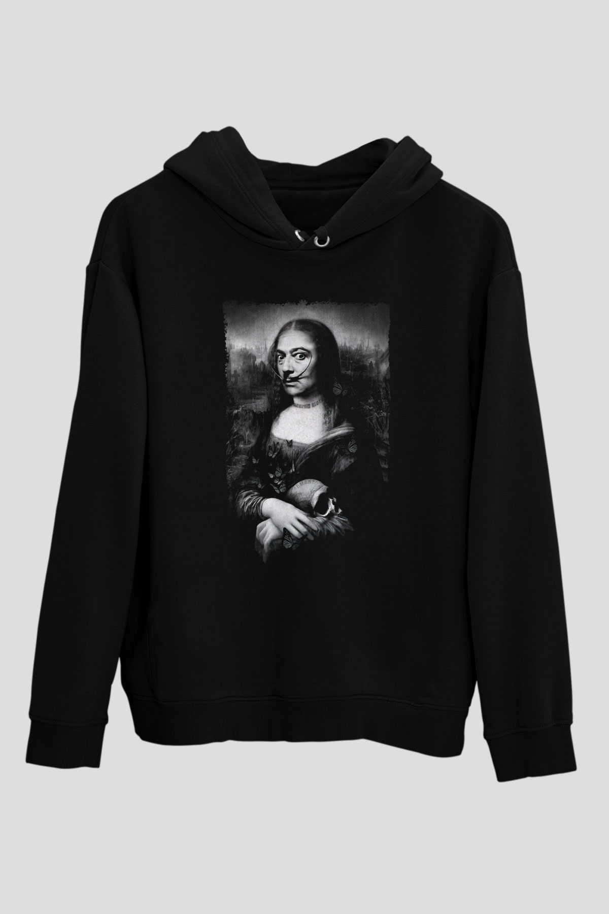 Mona Lisa Siyah Unisex Kapüşonlu Sweatshirt