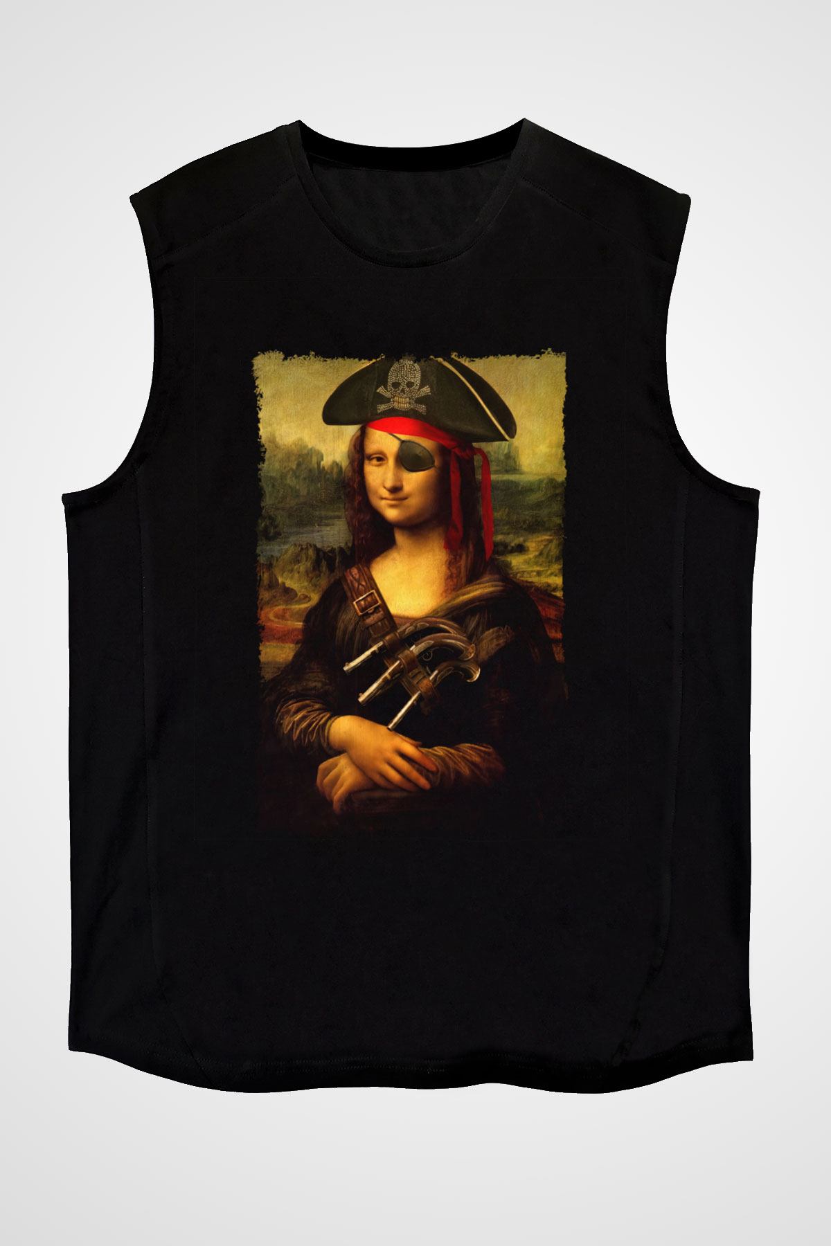 Mona Lisa Siyah Unisex Kolsuz Tişört