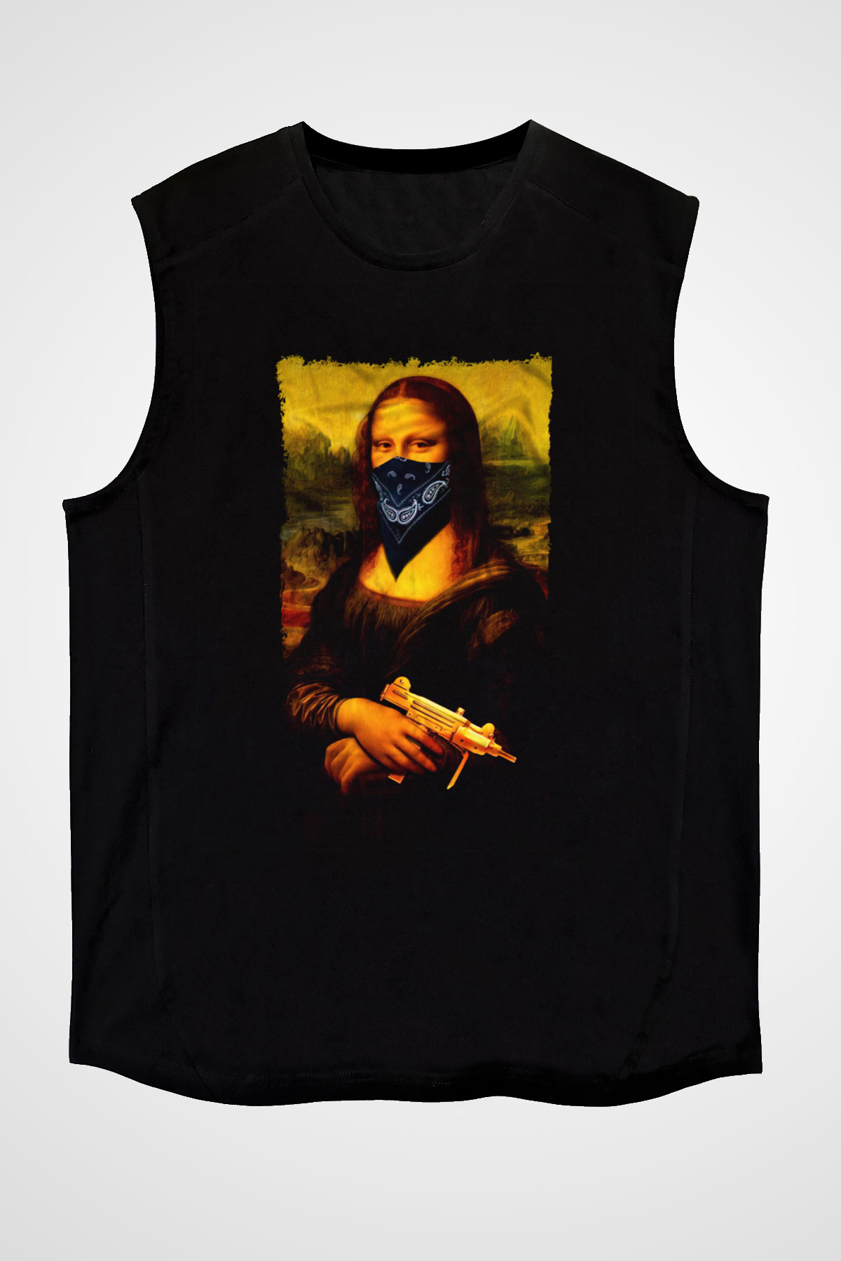Mona Lisa Siyah Unisex Kolsuz Tişört