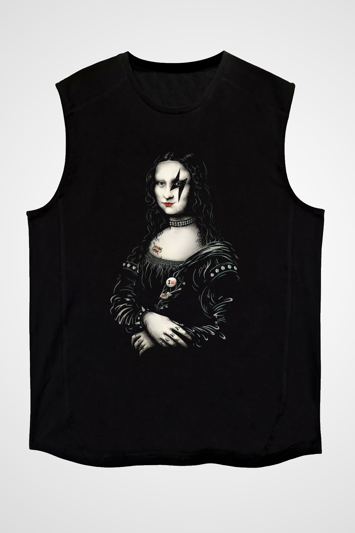 Mona Lisa Siyah Unisex Kolsuz Tişört