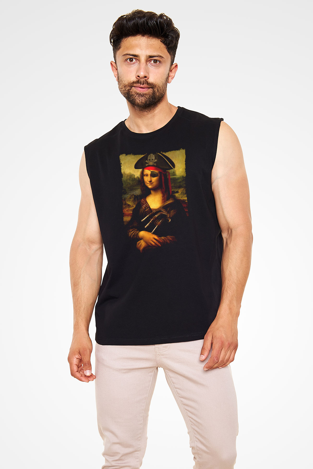 Mona Lisa Siyah Unisex Kolsuz Tişört