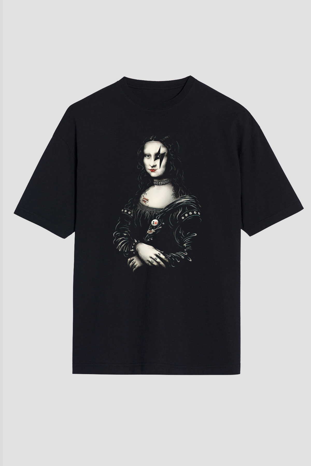 Mona Lisa Siyah Unisex Oversize Tişört T-Shirt