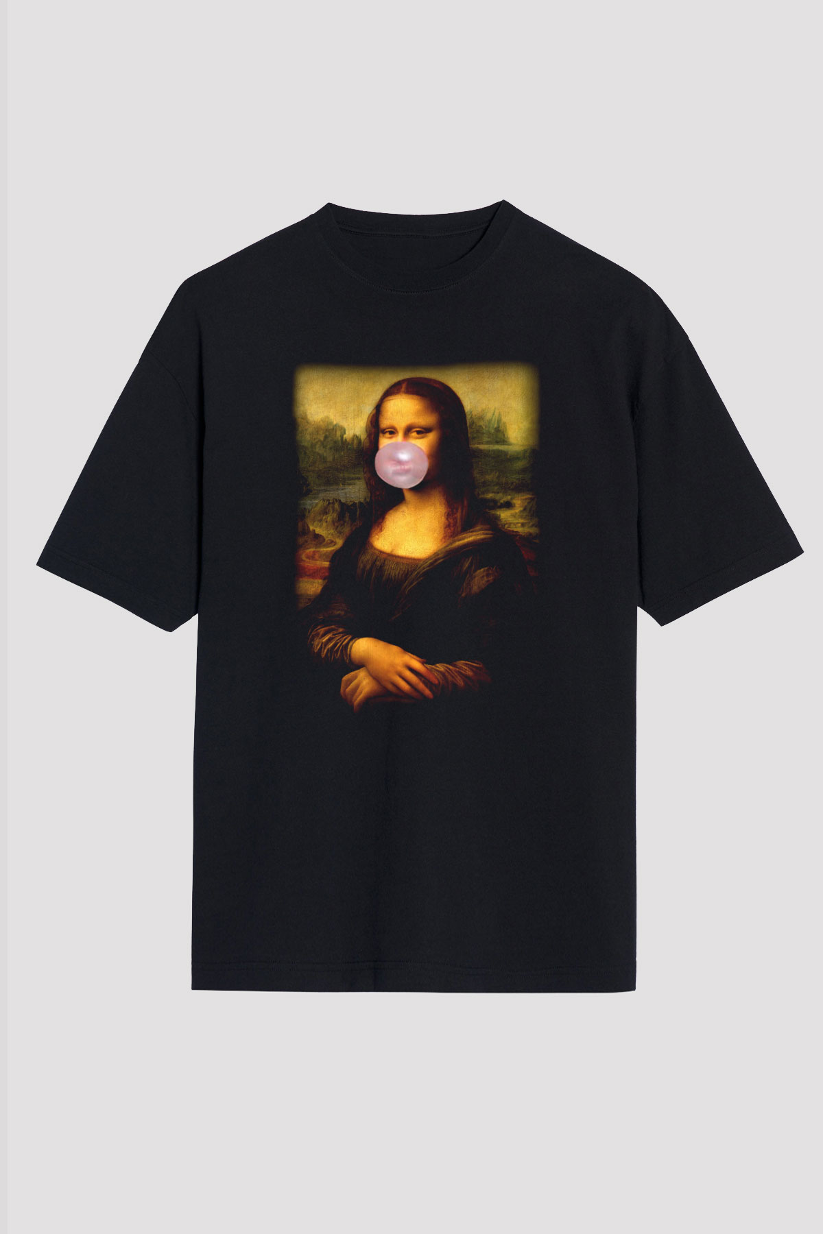 Mona Lisa Siyah Unisex Oversize Tişört T-Shirt