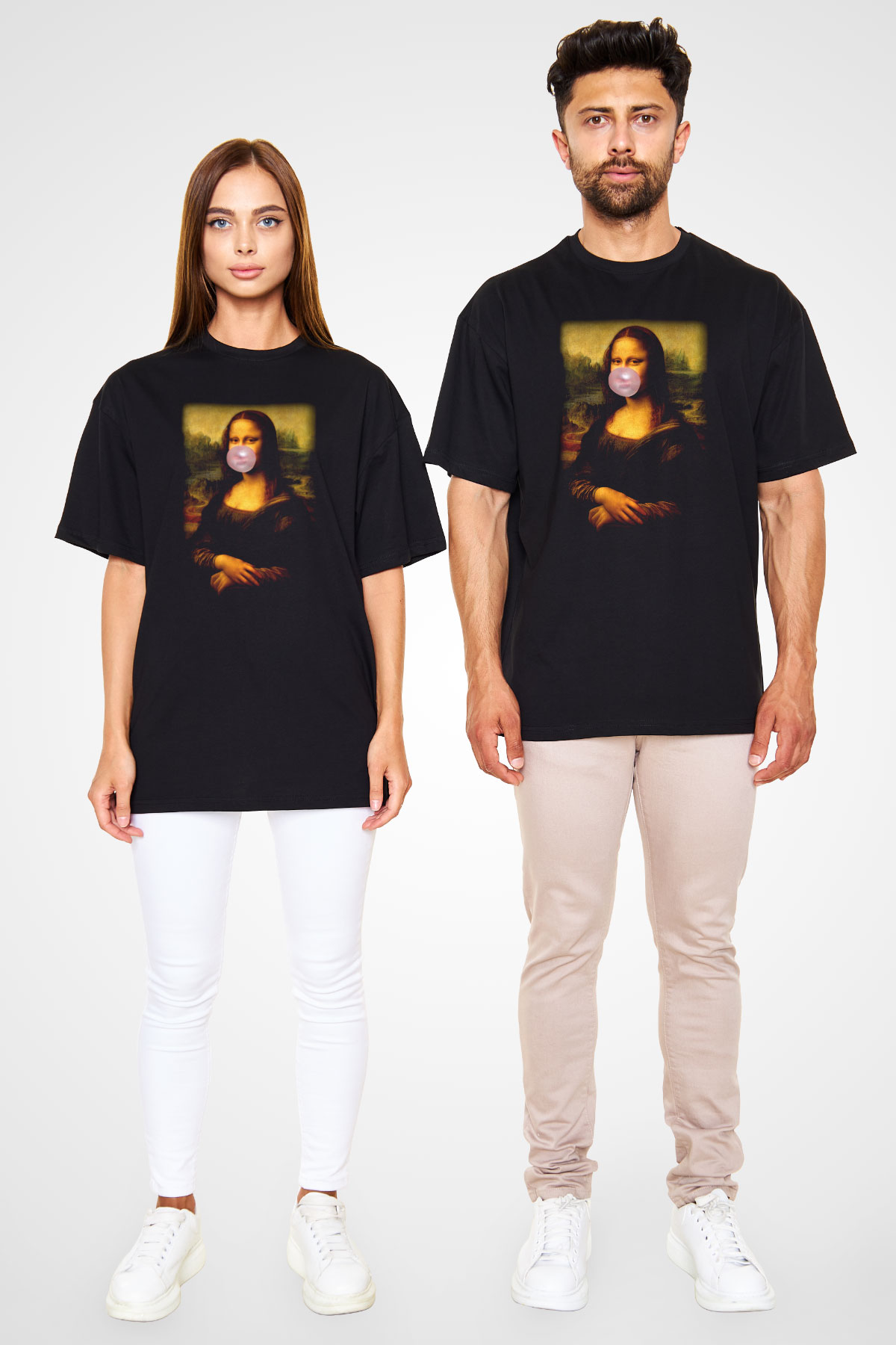 Mona Lisa Siyah Unisex Oversize Tişört T-Shirt