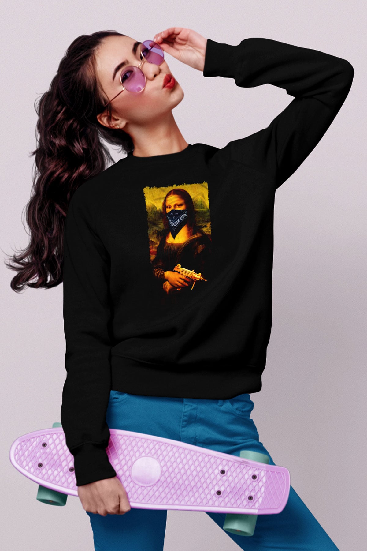 Mona Lisa Siyah Unisex Sweatshirt
