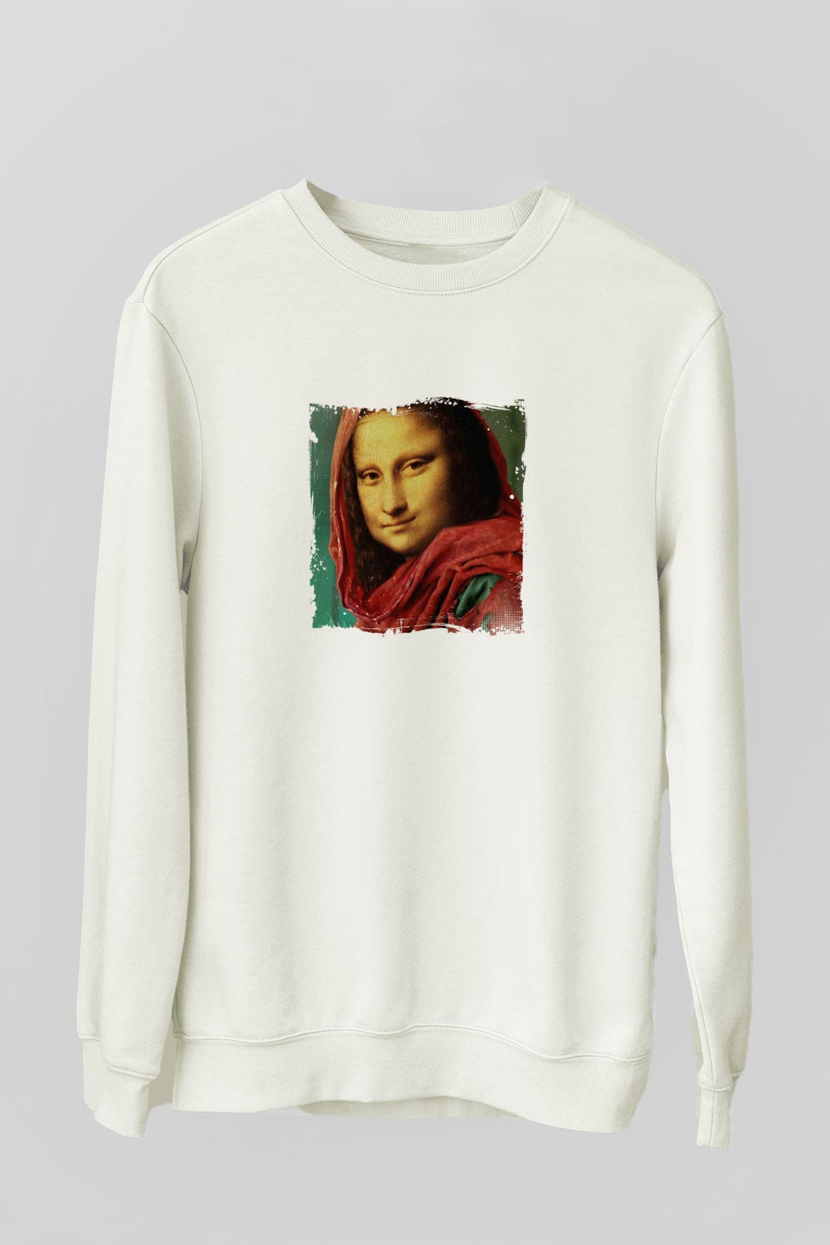 Mona Lisa Unisex Baskılı Beyaz Sweatshirt