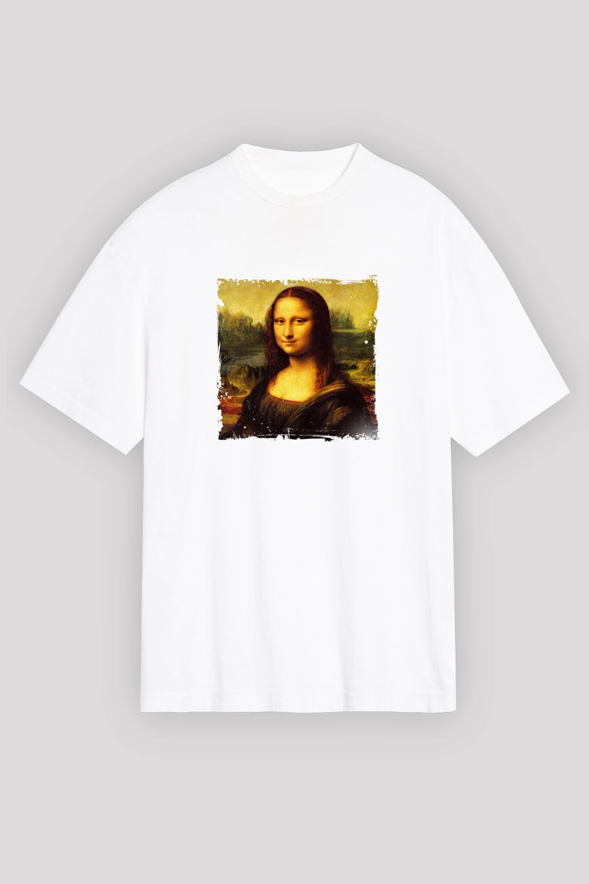 Mona Lisa Oversize Baskılı Beyaz Tişört
