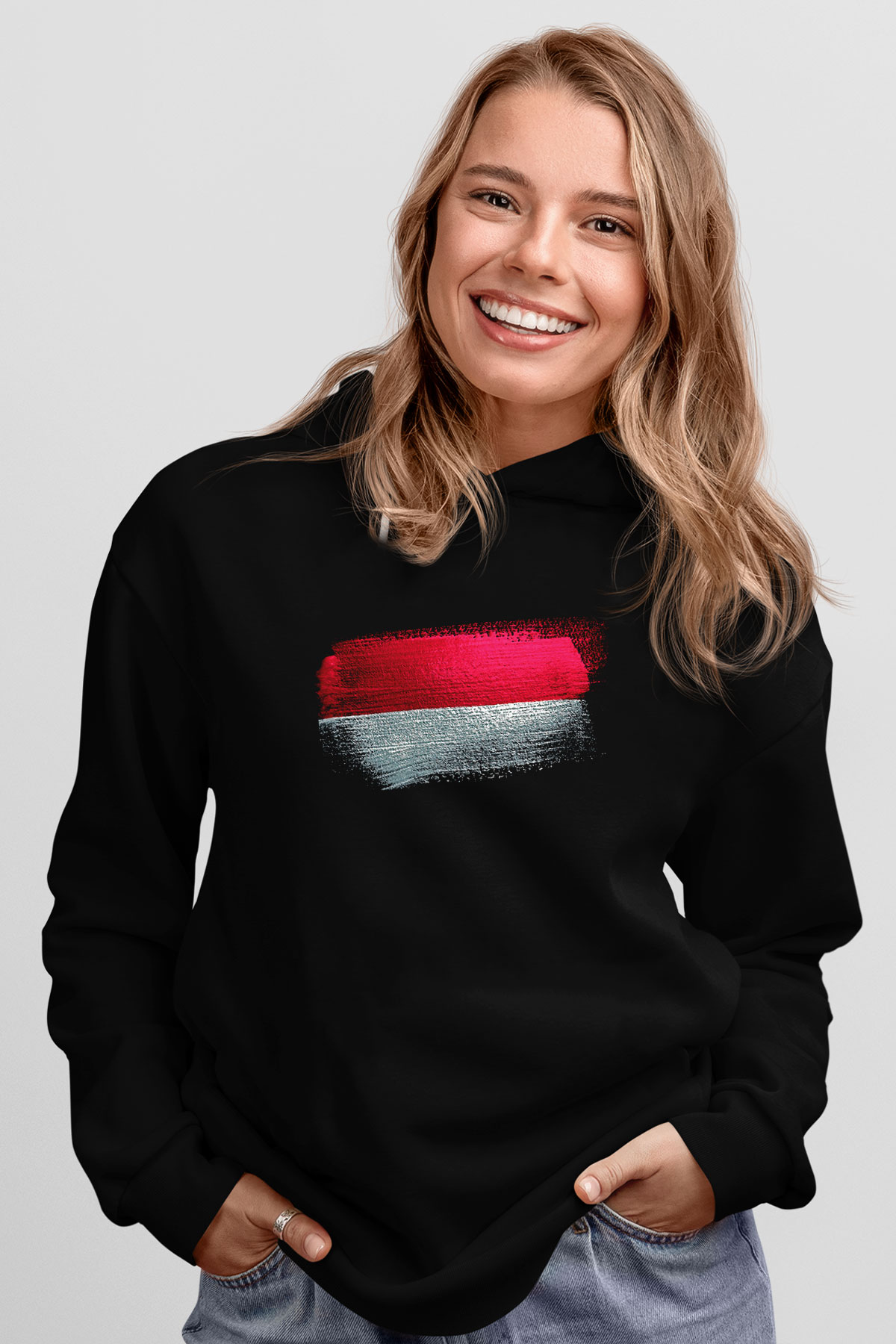 Monako - Monaco Bayrağı Baskılı Unisex Siyah Kapüşonlu Sweatshirt