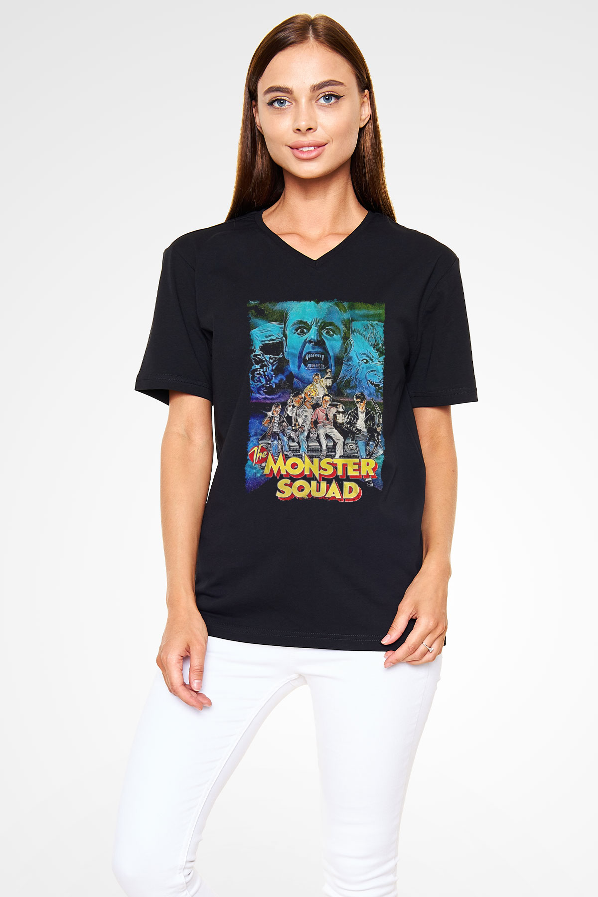 Monster Squad Siyah Unisex  V Yaka Tişört