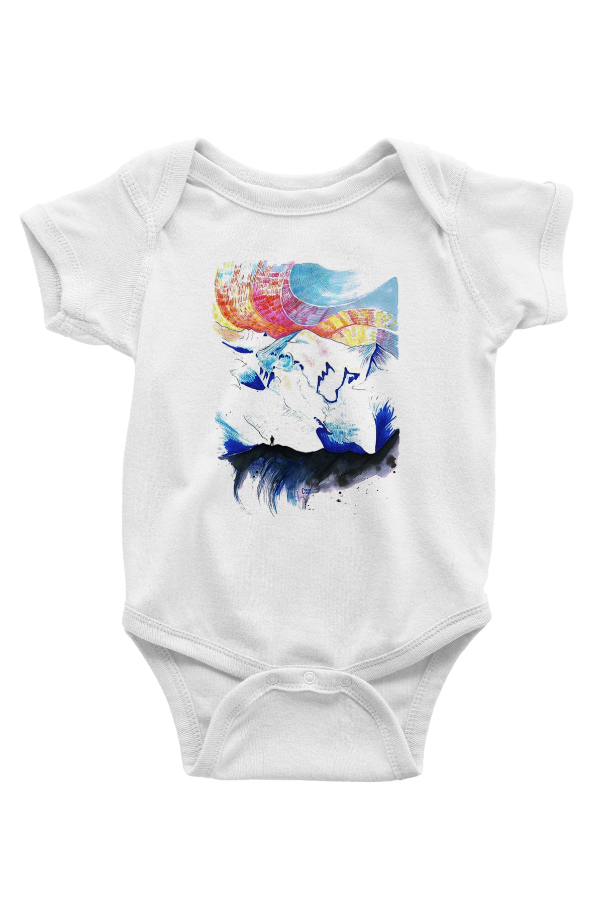 Mont Blanc Baskılı Beyaz Unisex Bebek Body - Zıbın