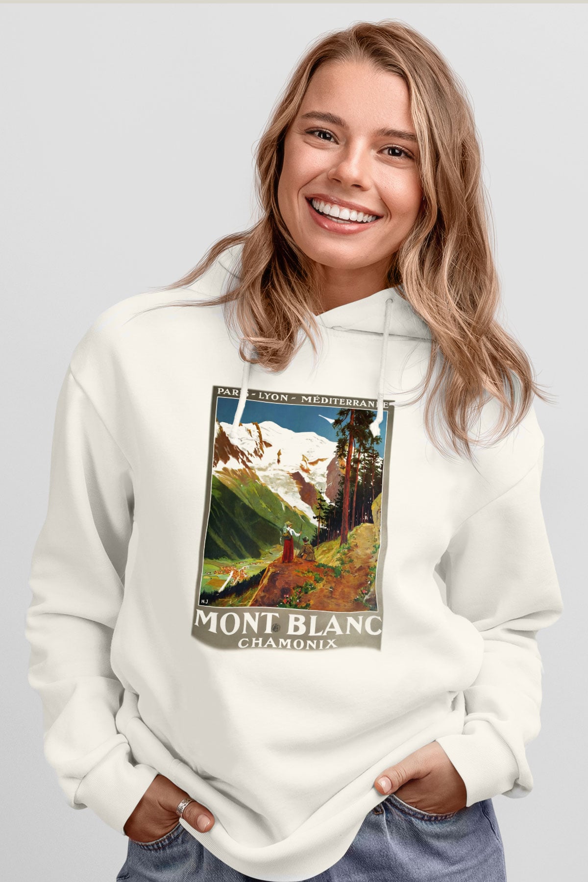 Mont Blanc Beyaz Unisex Kapşonlu Sweatshirt