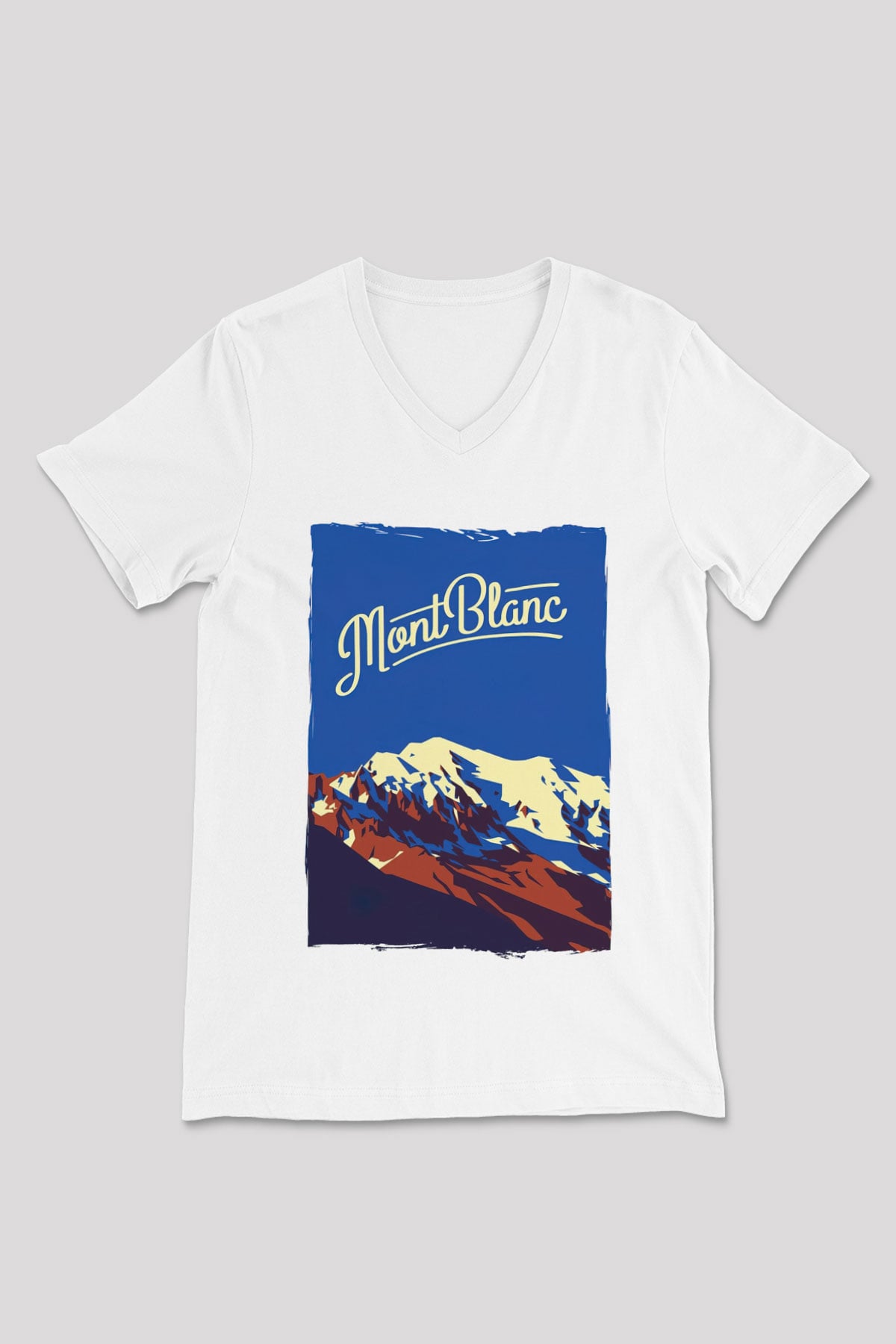 Mont Blanc Beyaz Unisex V Yaka Tişört