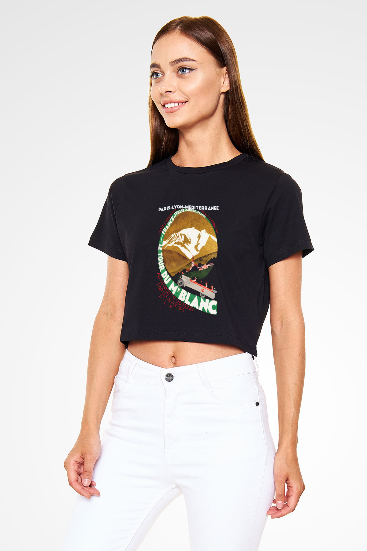 Mont Blanc Siyah Crop Top Tişört
