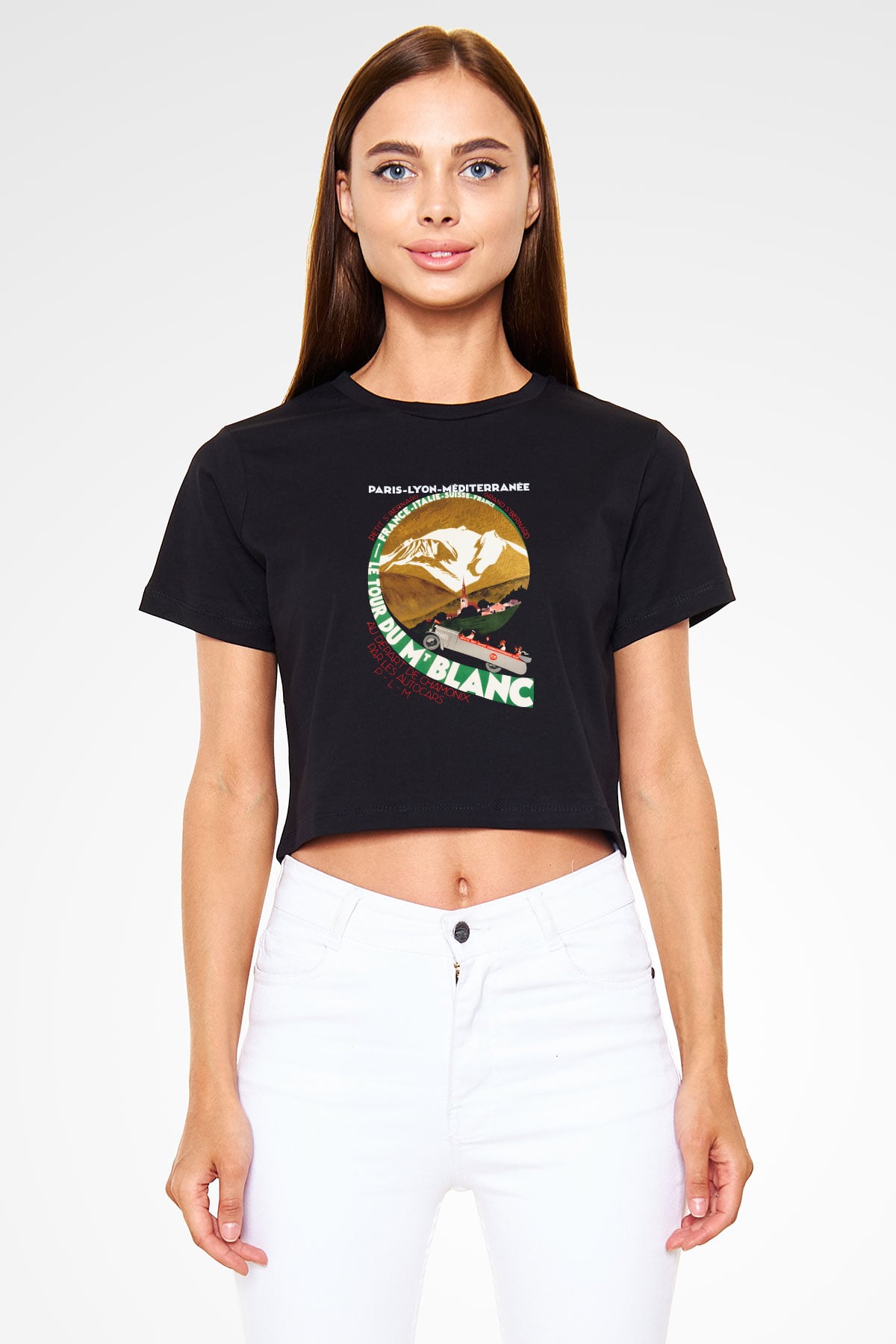 Mont Blanc Siyah Crop Top Tişört
