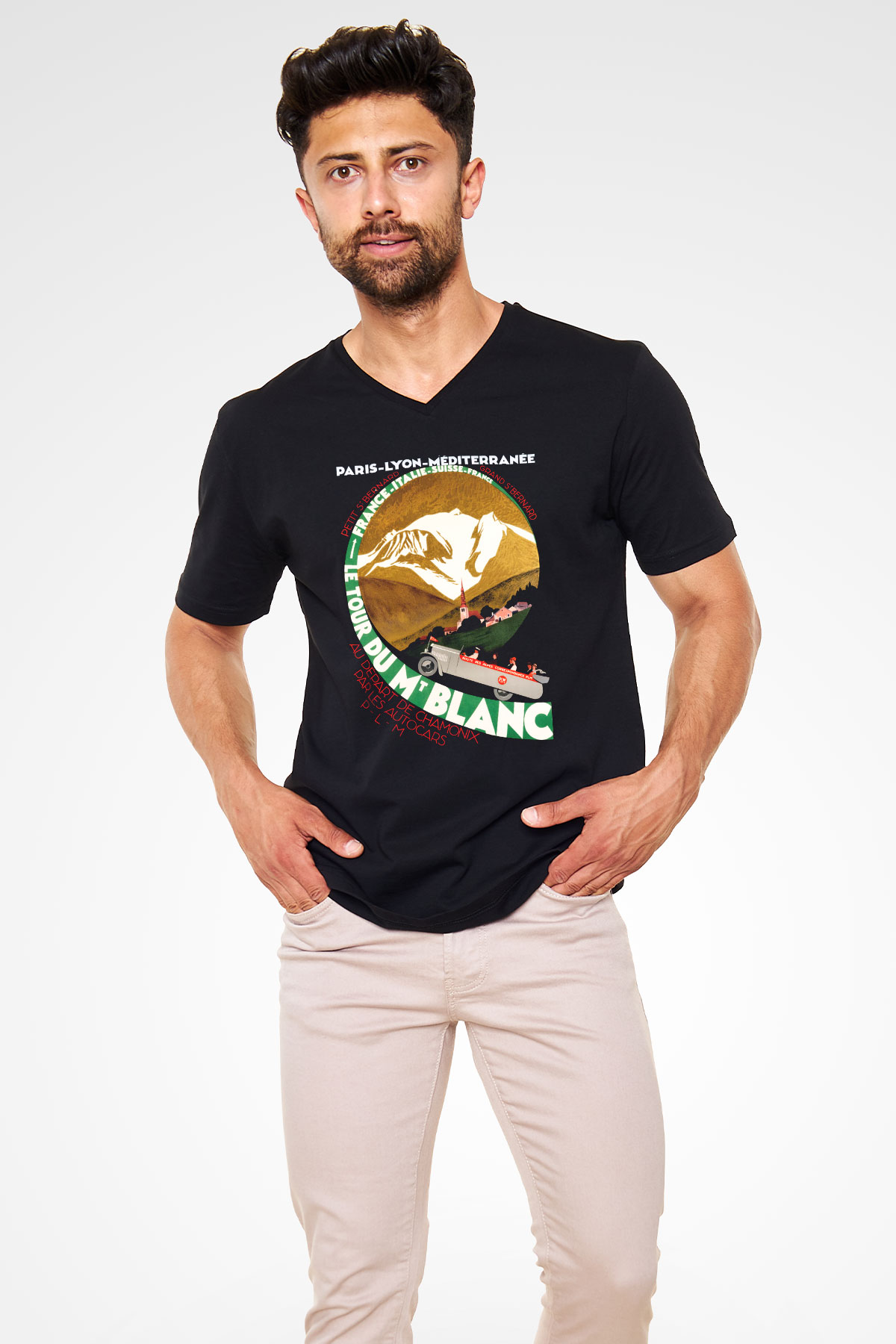 Mont Blanc Siyah Unisex V Yaka Tişört T-Shirt