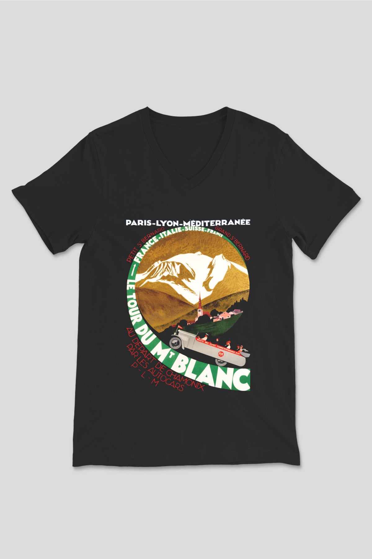 Mont Blanc Siyah Unisex V Yaka Tişört T-Shirt