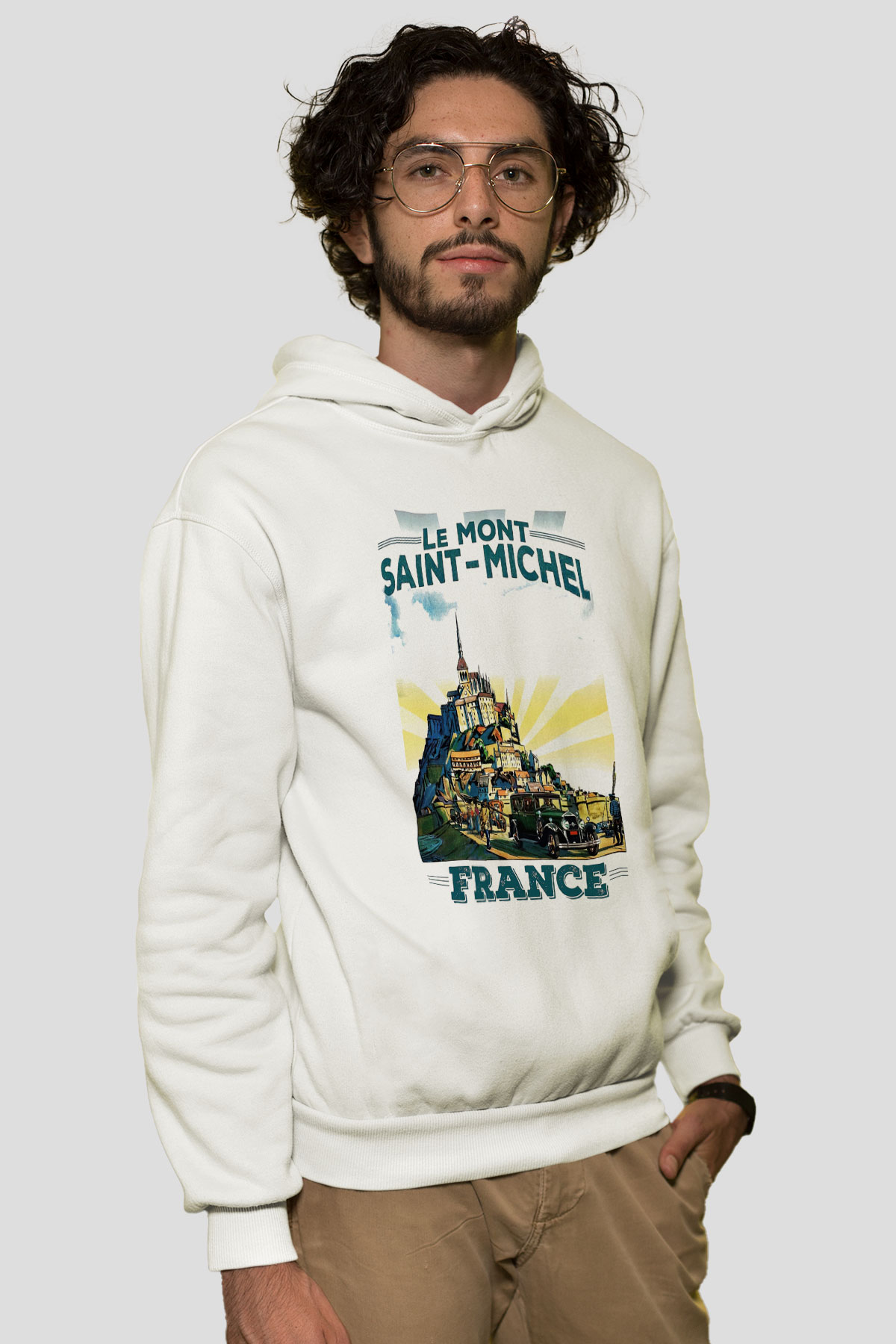 Mont Saint-Michel Beyaz Unisex Kapşonlu Sweatshirt