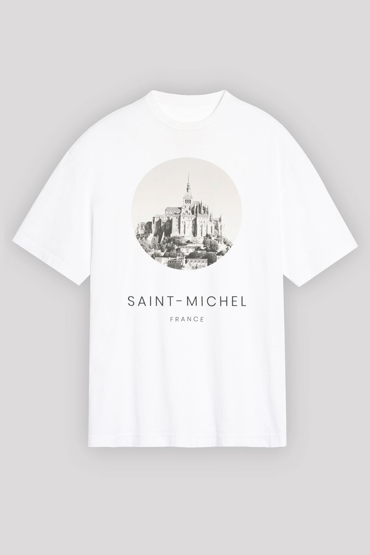 Mont Saint-Michel Beyaz Oversize Tişört Oversize T-shirt - TişörtFabrikası