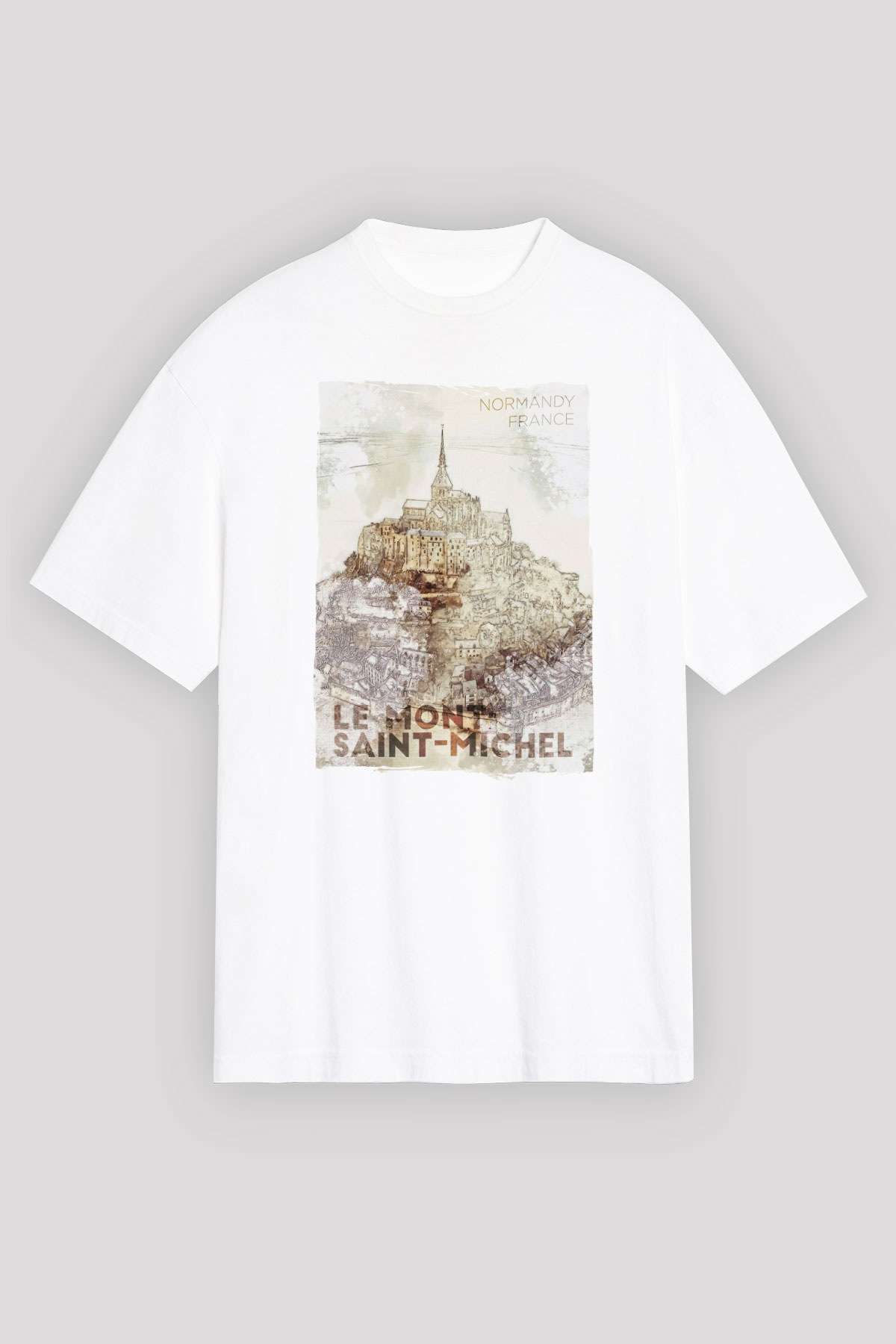 Mont Saint-Michel Beyaz Oversize Tişört Oversize T-shirt - TişörtFabrikası