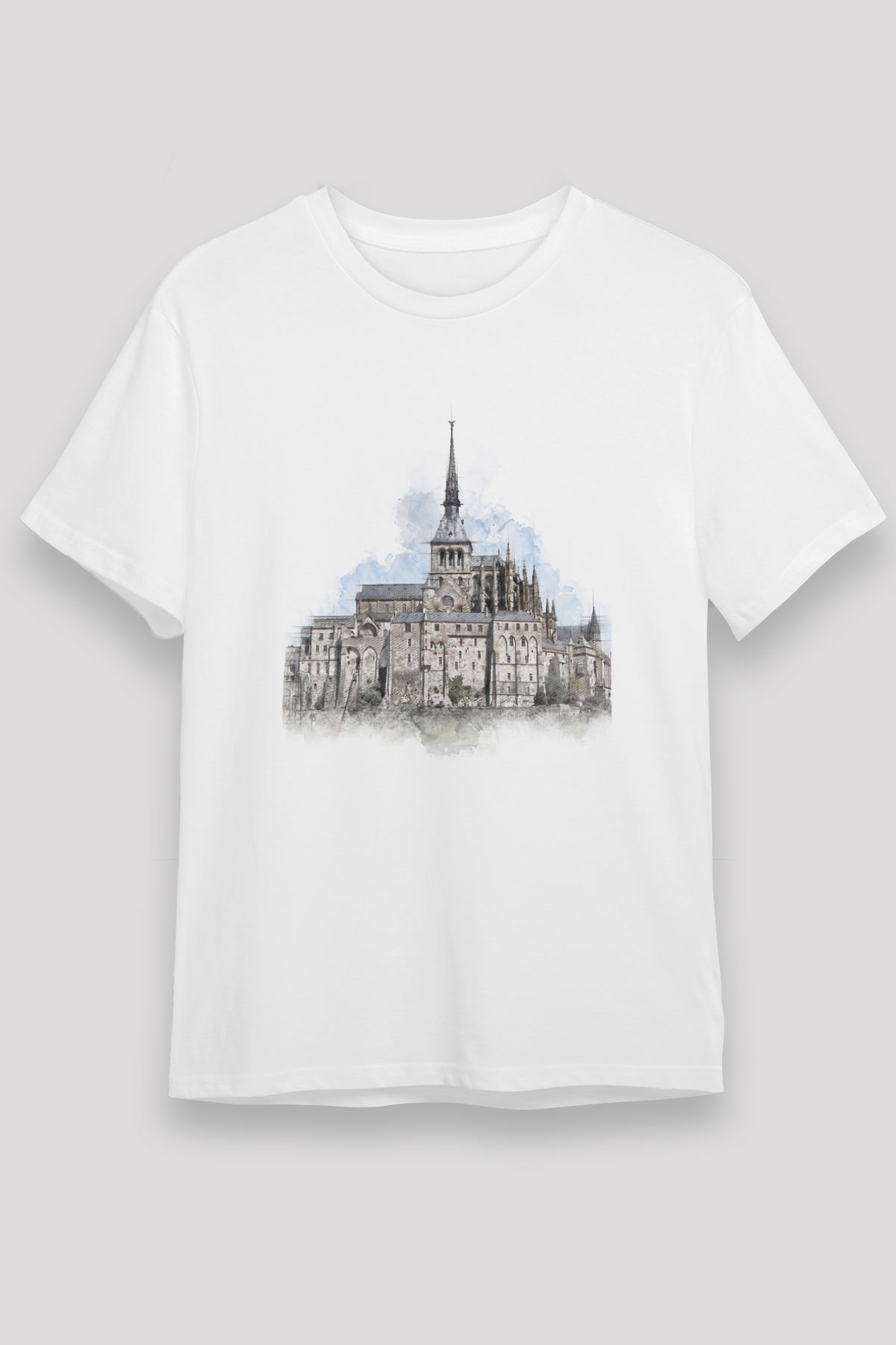 Mont Saint-Michel Beyaz Unisex Tişört T-Shirt - TişörtFabrikası