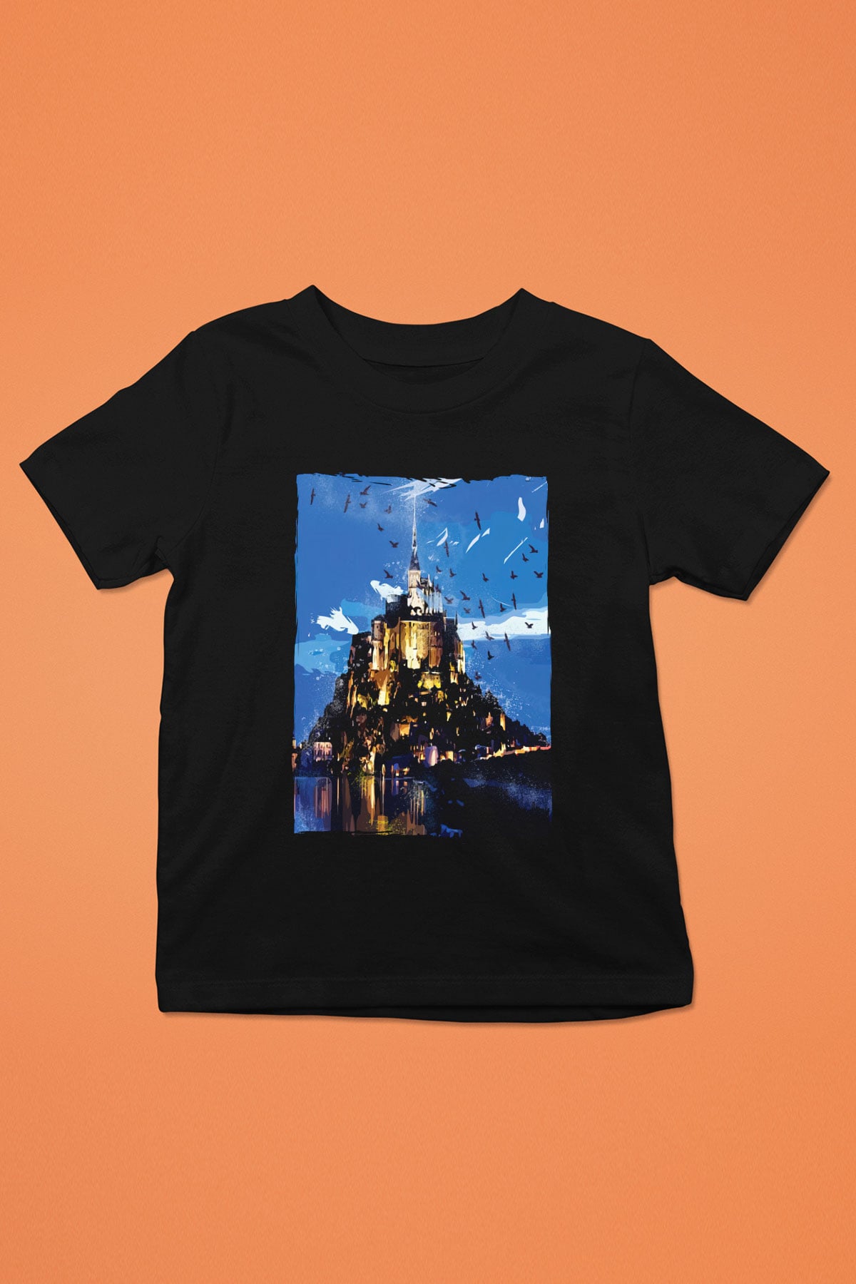 Mont Saint-Michel Siyah Unisex Çocuk Tişört