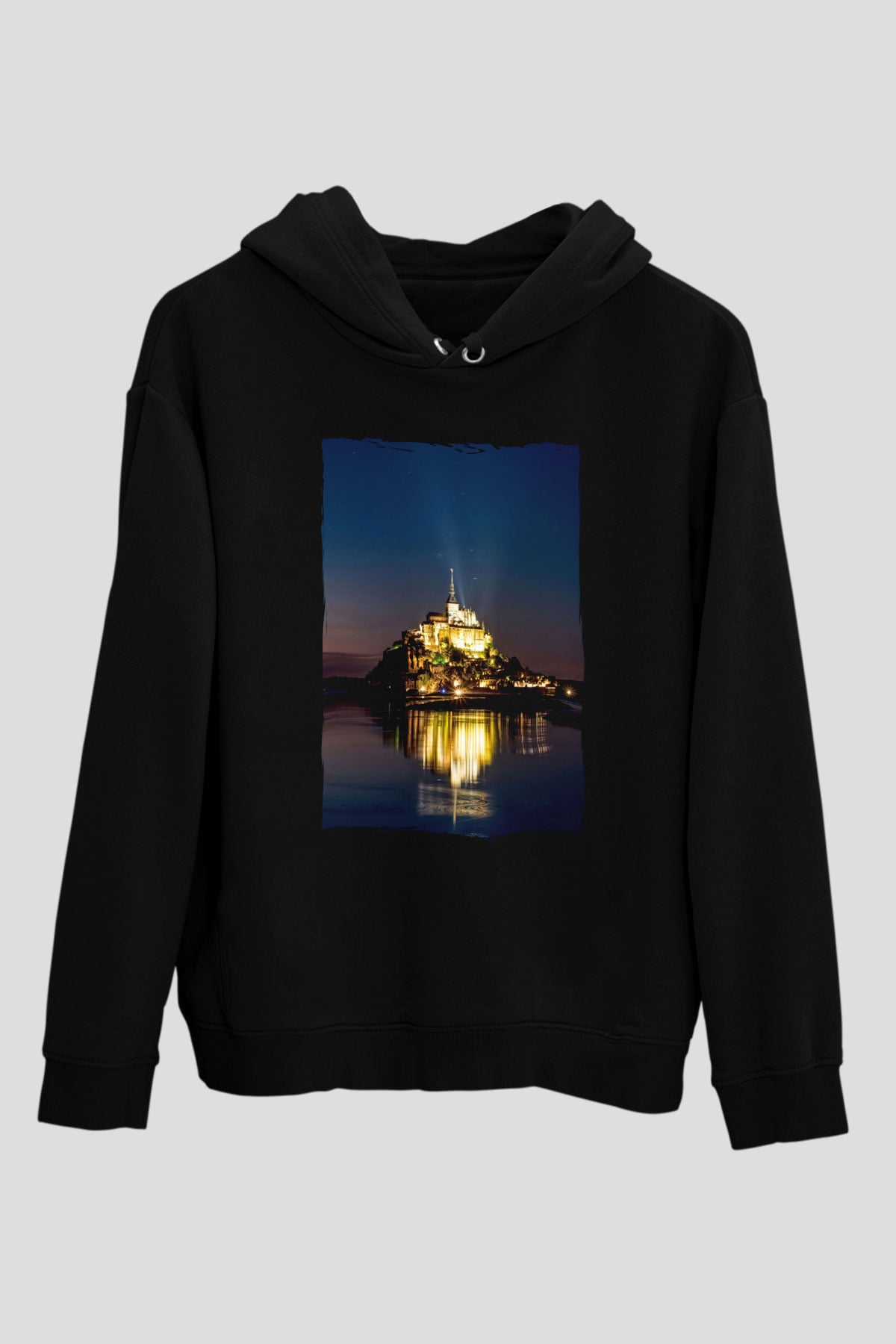 Mont Saint-Michel Siyah Unisex Hoodie