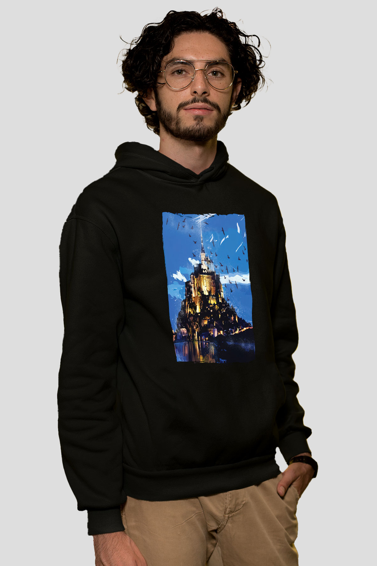 Mont Saint-Michel Siyah Unisex Hoodie