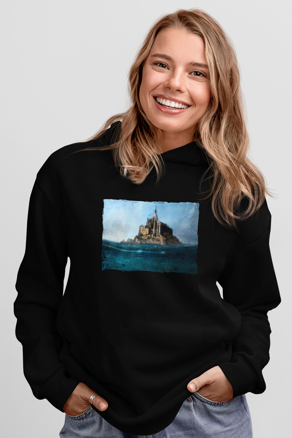 Mont Saint-Michel Siyah Unisex Hoodie