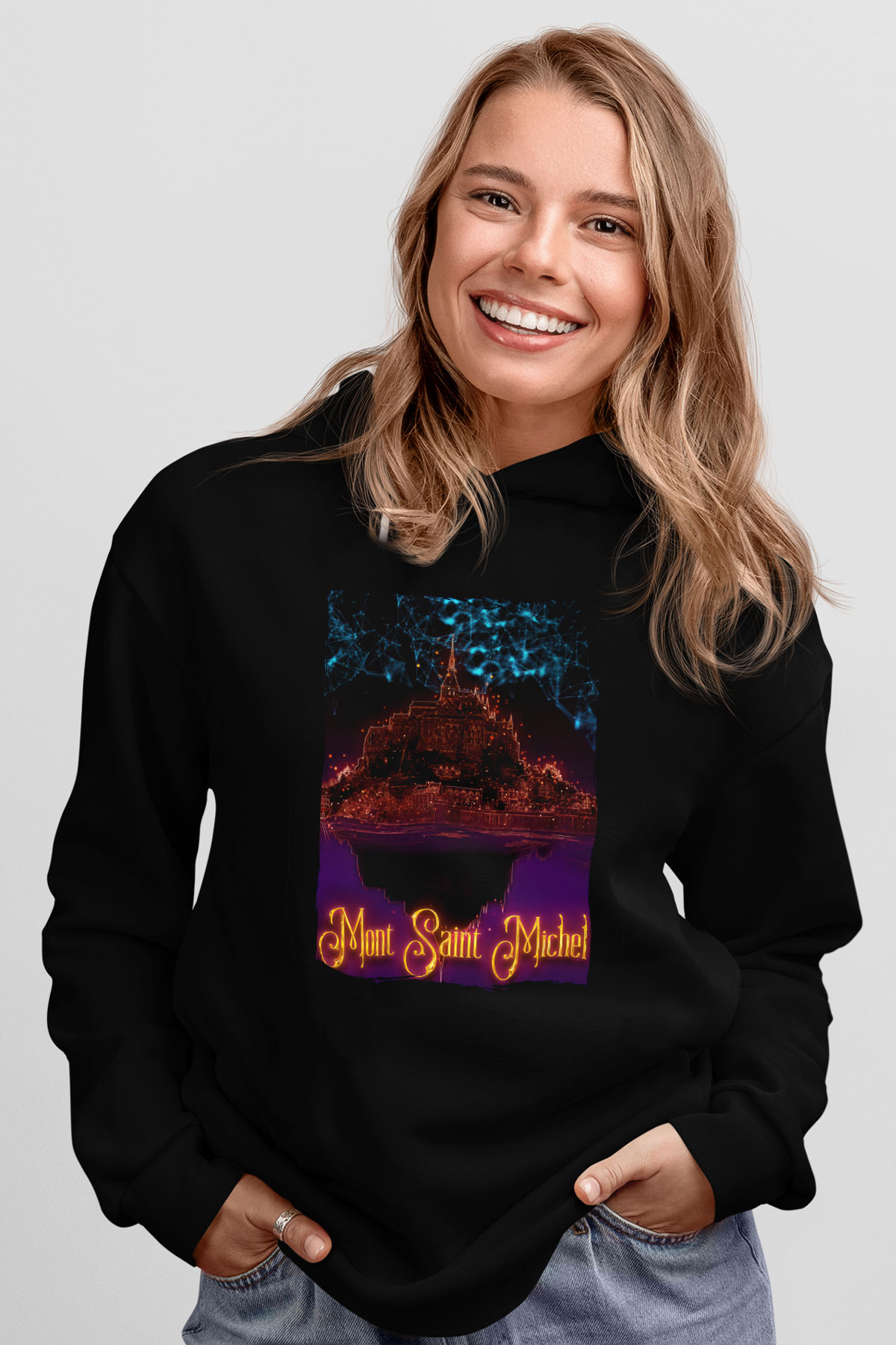 Mont Saint-Michel Siyah Unisex Hoodie