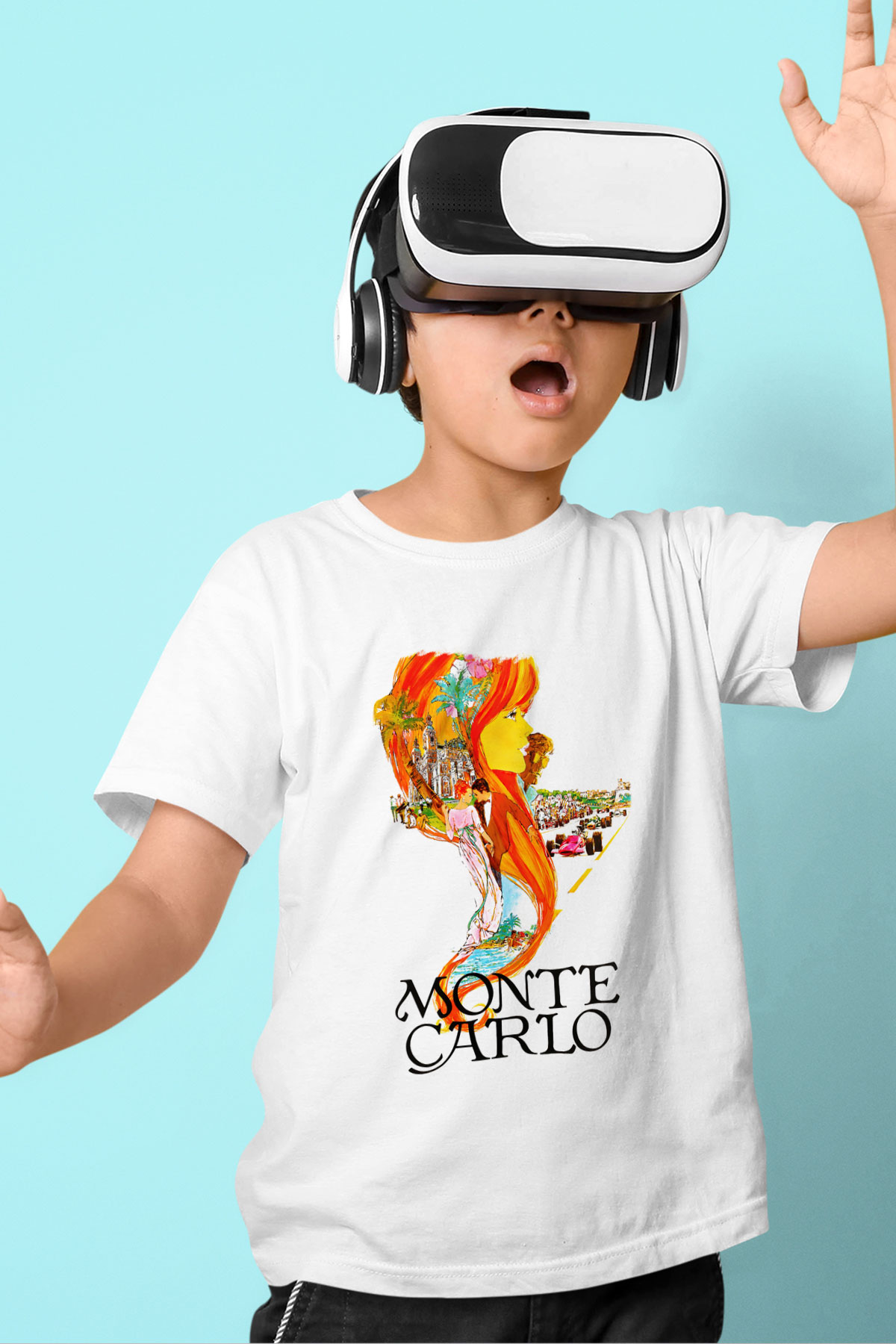 Monte Carlo Baskılı Beyaz Unisex Çocuk Tişört