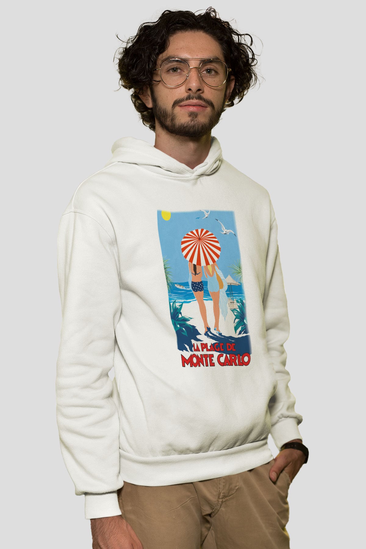 Monte Carlo Beyaz Unisex Kapşonlu Sweatshirt