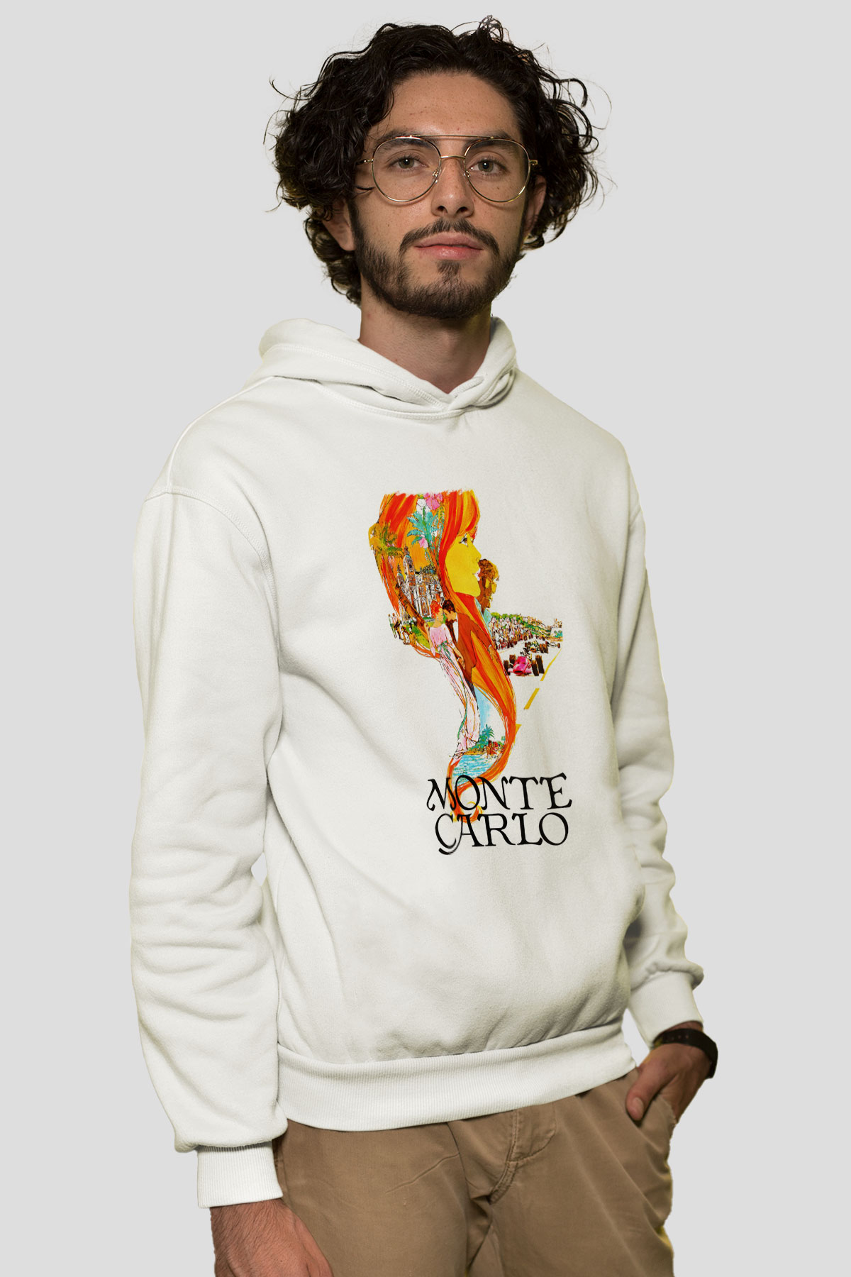 Monte Carlo Beyaz Unisex Kapşonlu Sweatshirt