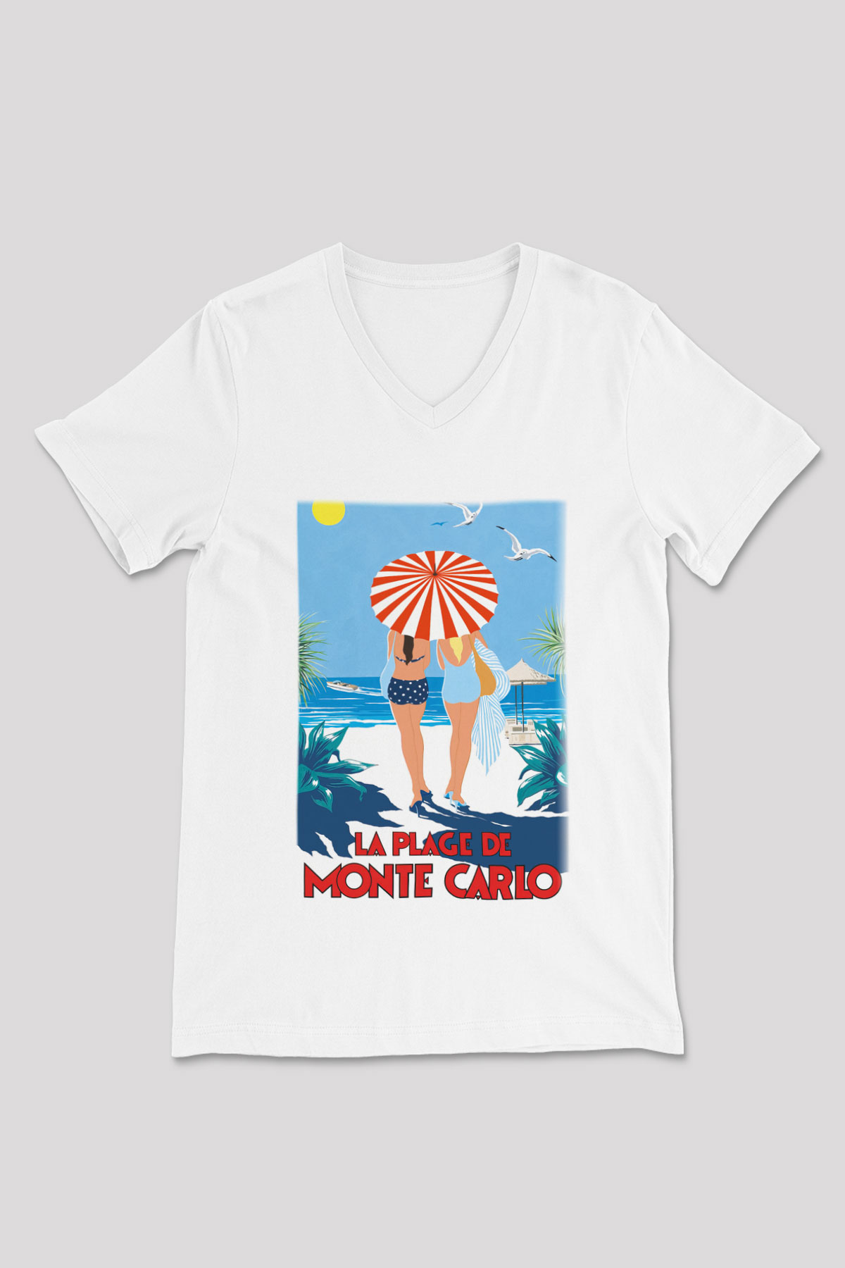 Monte Carlo Beyaz Unisex V Yaka Tişört T-Shirt