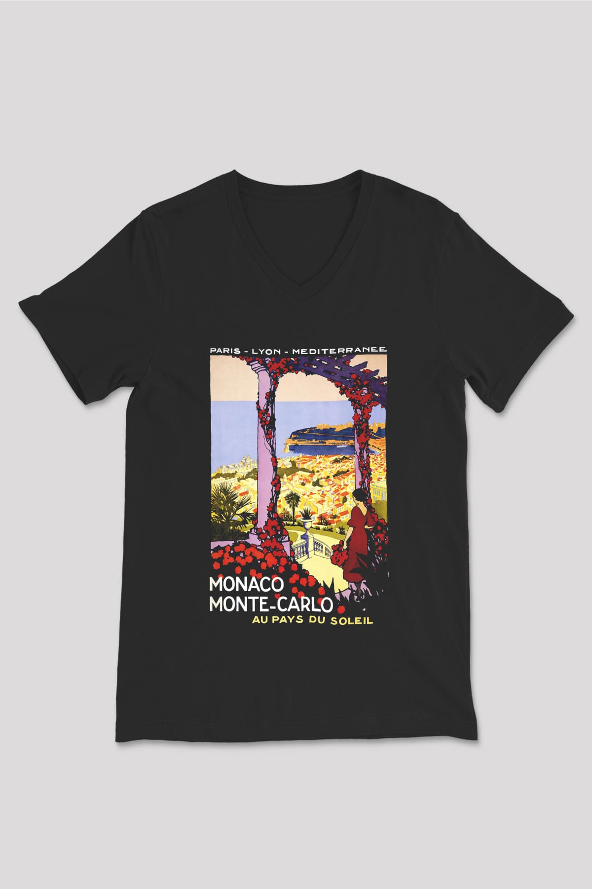 Monte Carlo Siyah Unisex V Yaka Tişört T-Shirt