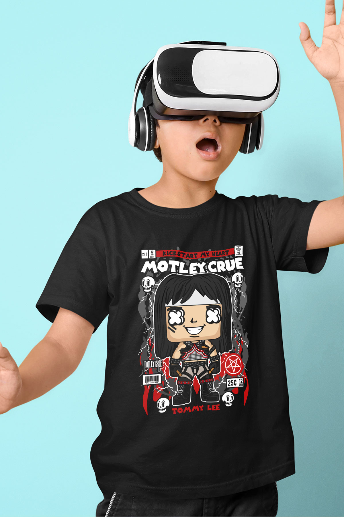 Montley Crue Baskılı Unisex Siyah Çocuk Tişört