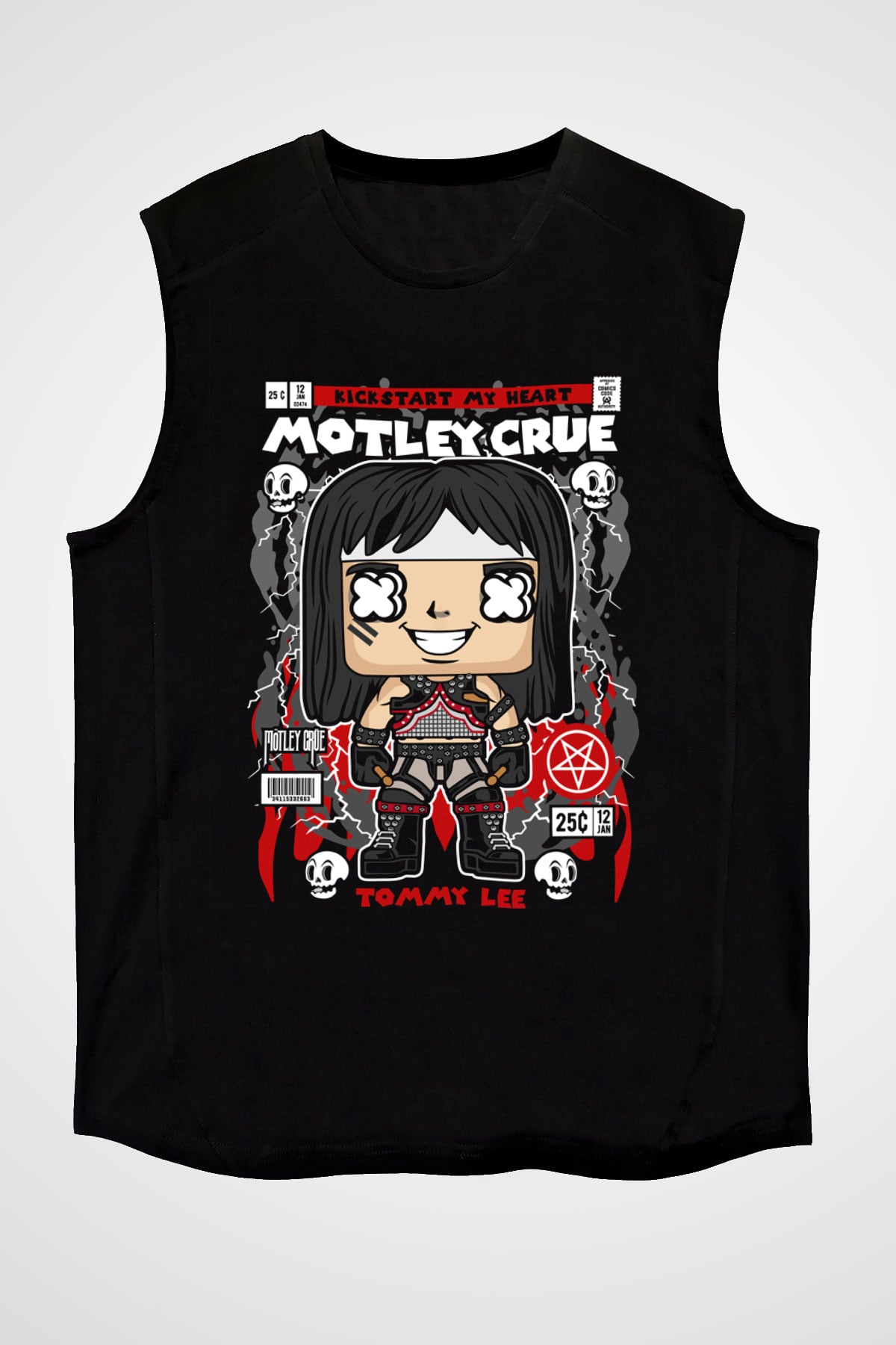Montley Crue Baskılı Unisex Siyah Kolsuz Tişört