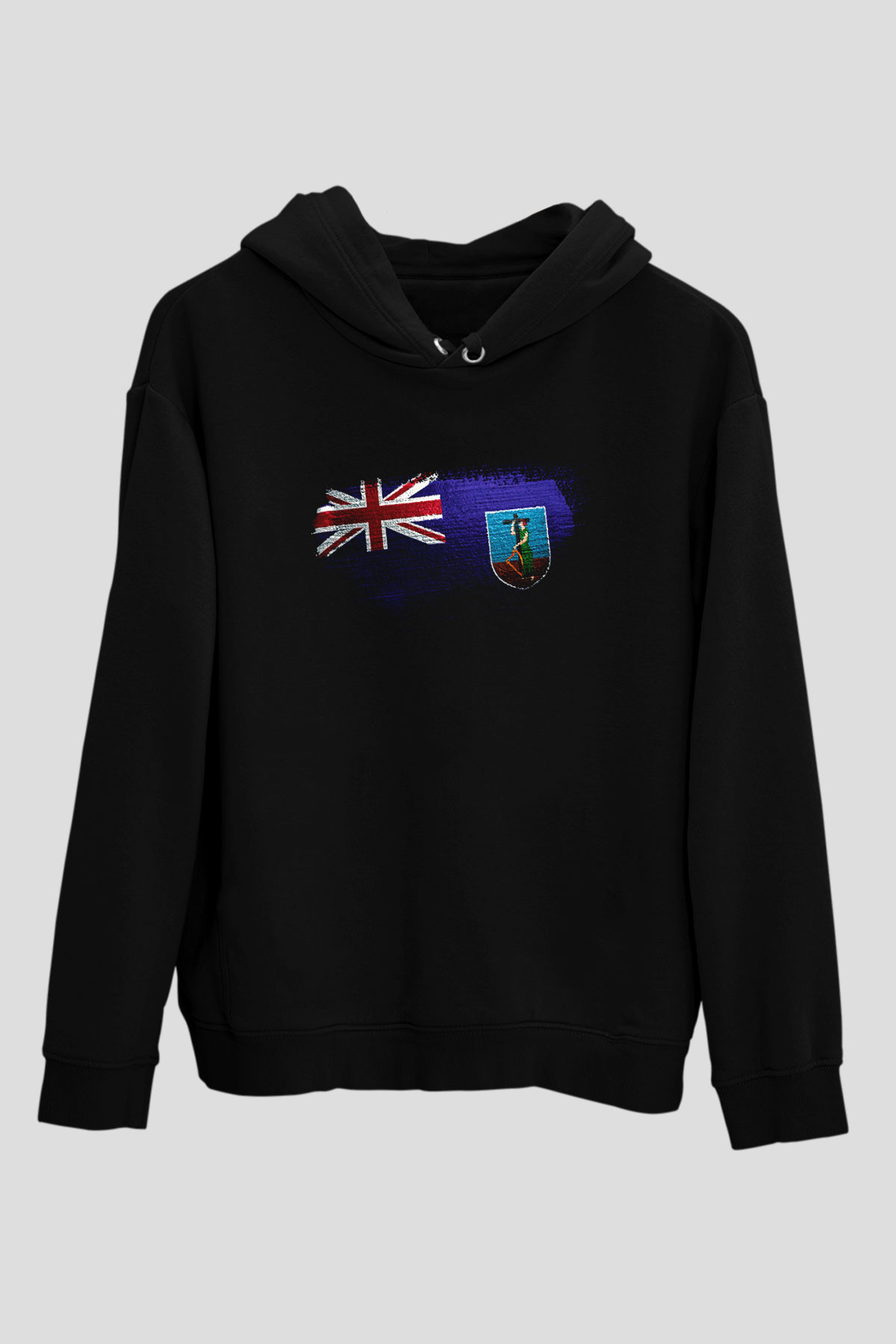 Montserrat Bayrağı Baskılı Unisex Siyah Kapüşonlu Sweatshirt
