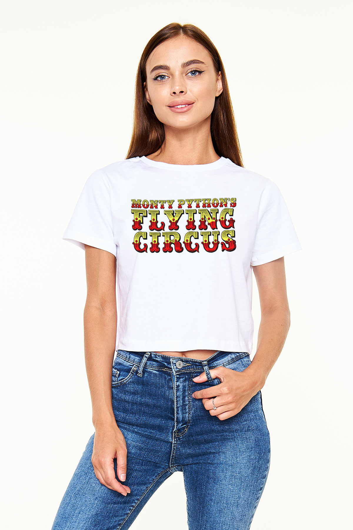 Monty Pythons Flying Circus Beyaz Croptop Tişört
