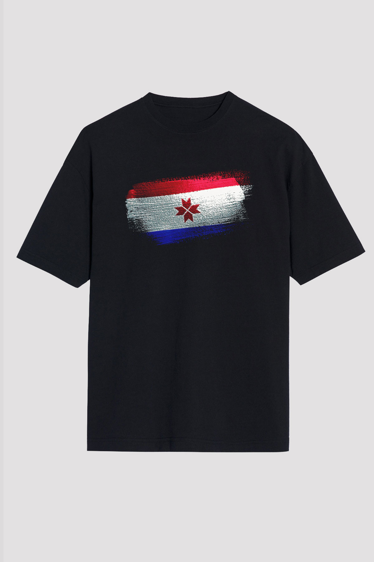Mordovya - Mordovia Bayrağı Baskılı Unisex Siyah Oversize Tişört