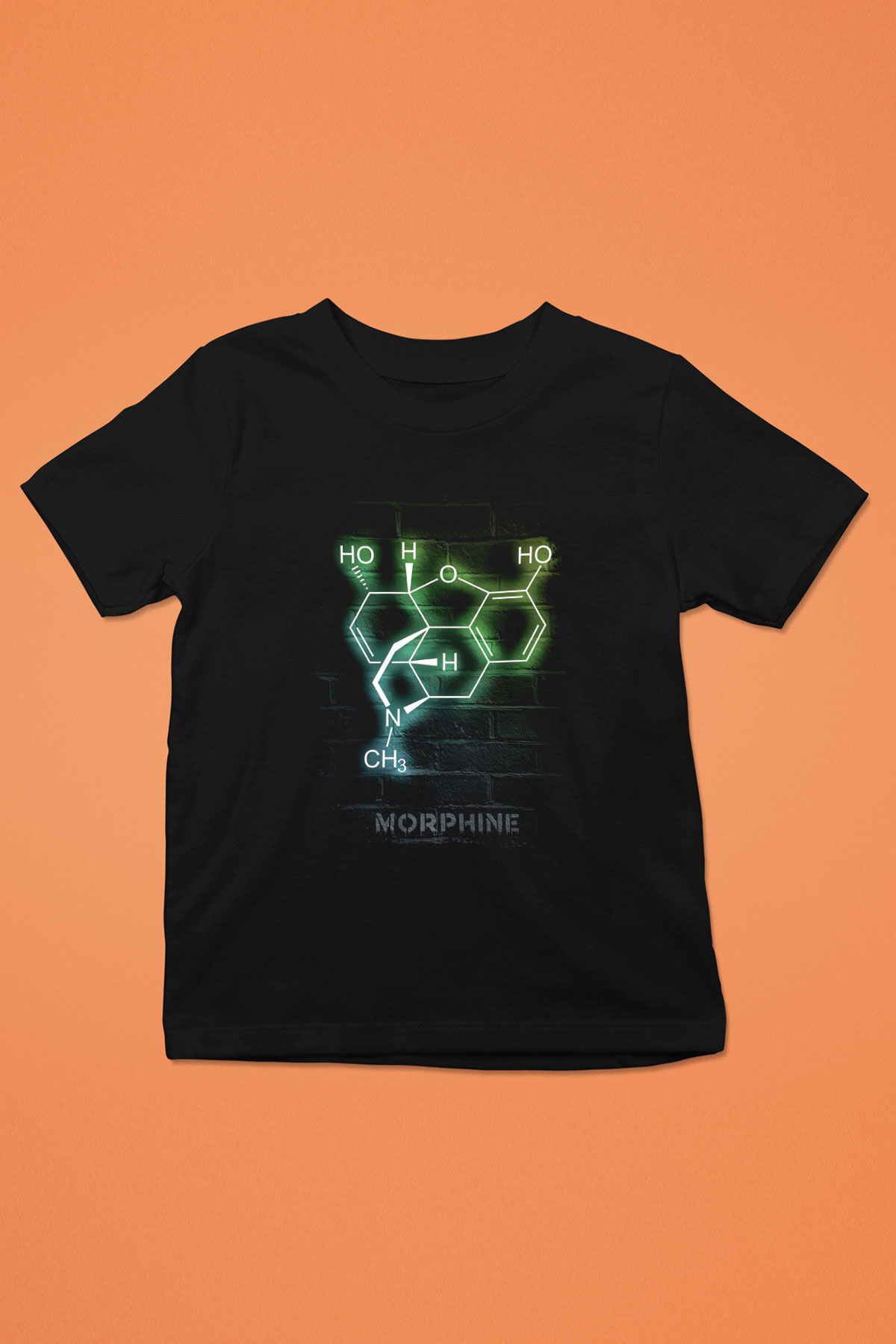 Morfin Molekülü Neon Baskılı Unisex Siyah Çocuk Tişörtü - Tshirt