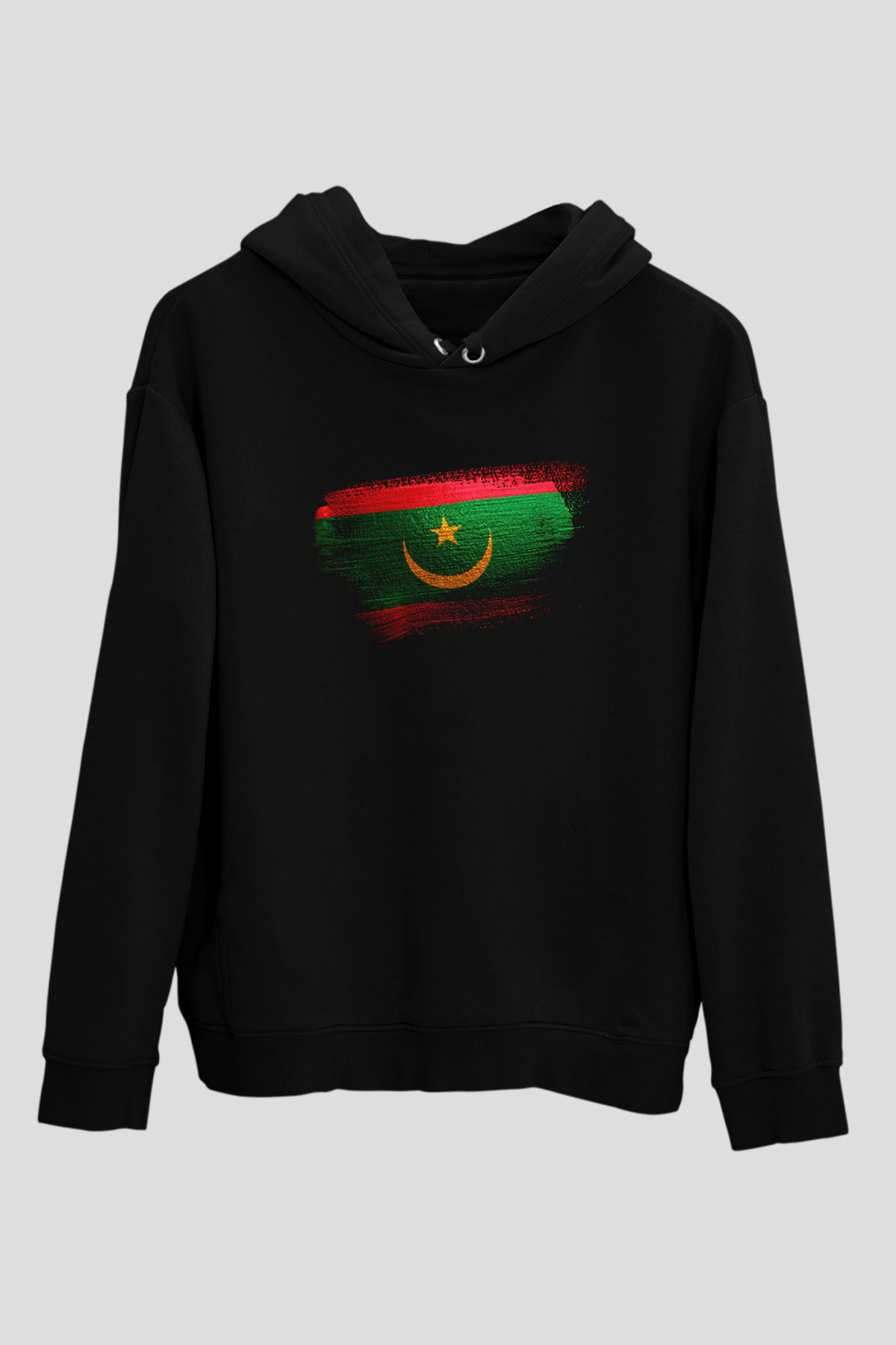 Moritanya - Mauritania Bayrağı Baskılı Unisex Siyah Kapüşonlu Sweatshirt